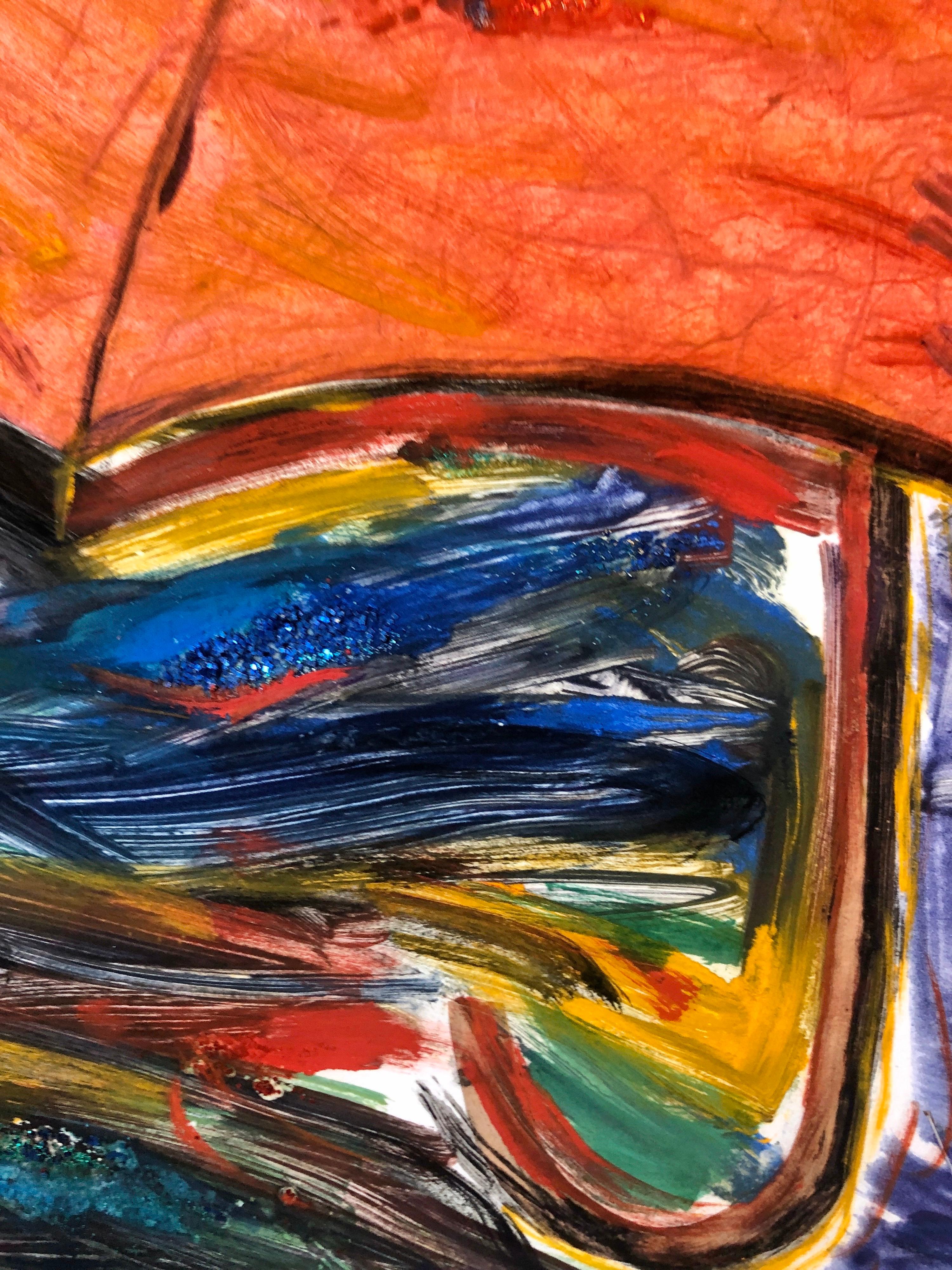 Paraguas, Monotipo con Pintura a Mano, Purpurina, Arte Asiático Americano, Mujer Artista en venta 7