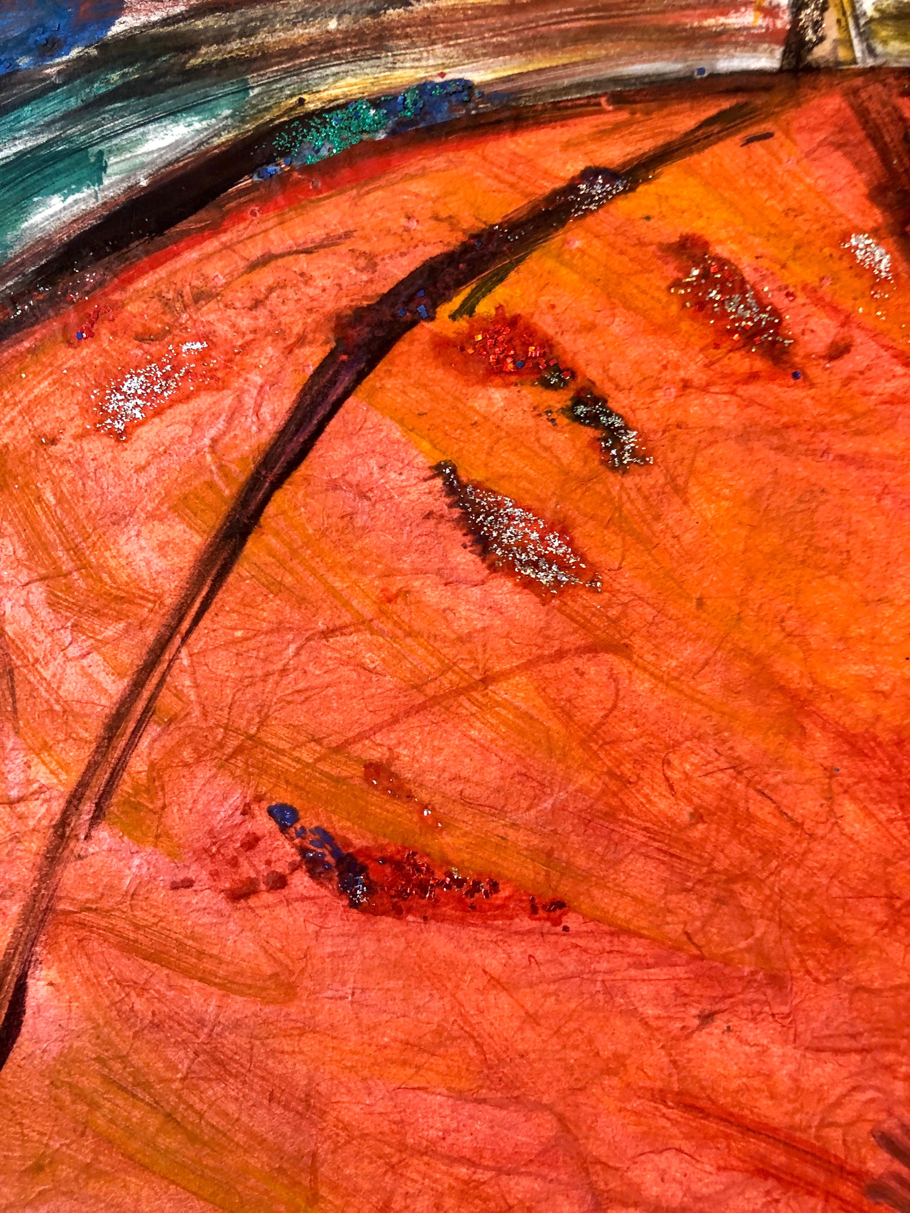 Paraguas, Monotipo con Pintura a Mano, Purpurina, Arte Asiático Americano, Mujer Artista en venta 8