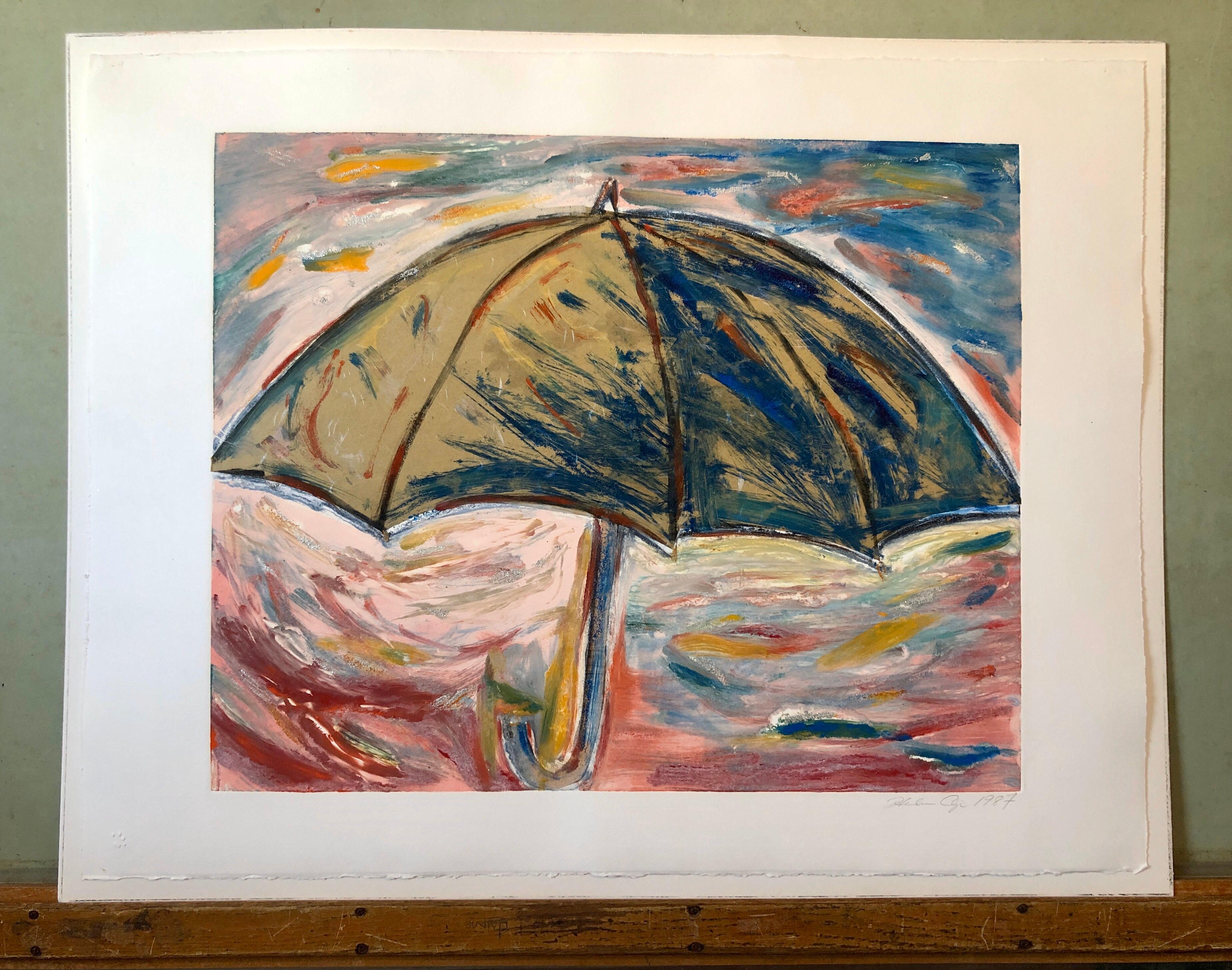 Paraguas, Monotipo con Pintura a Mano, Purpurina, Arte Asiático Americano, Mujer Artista en venta 8