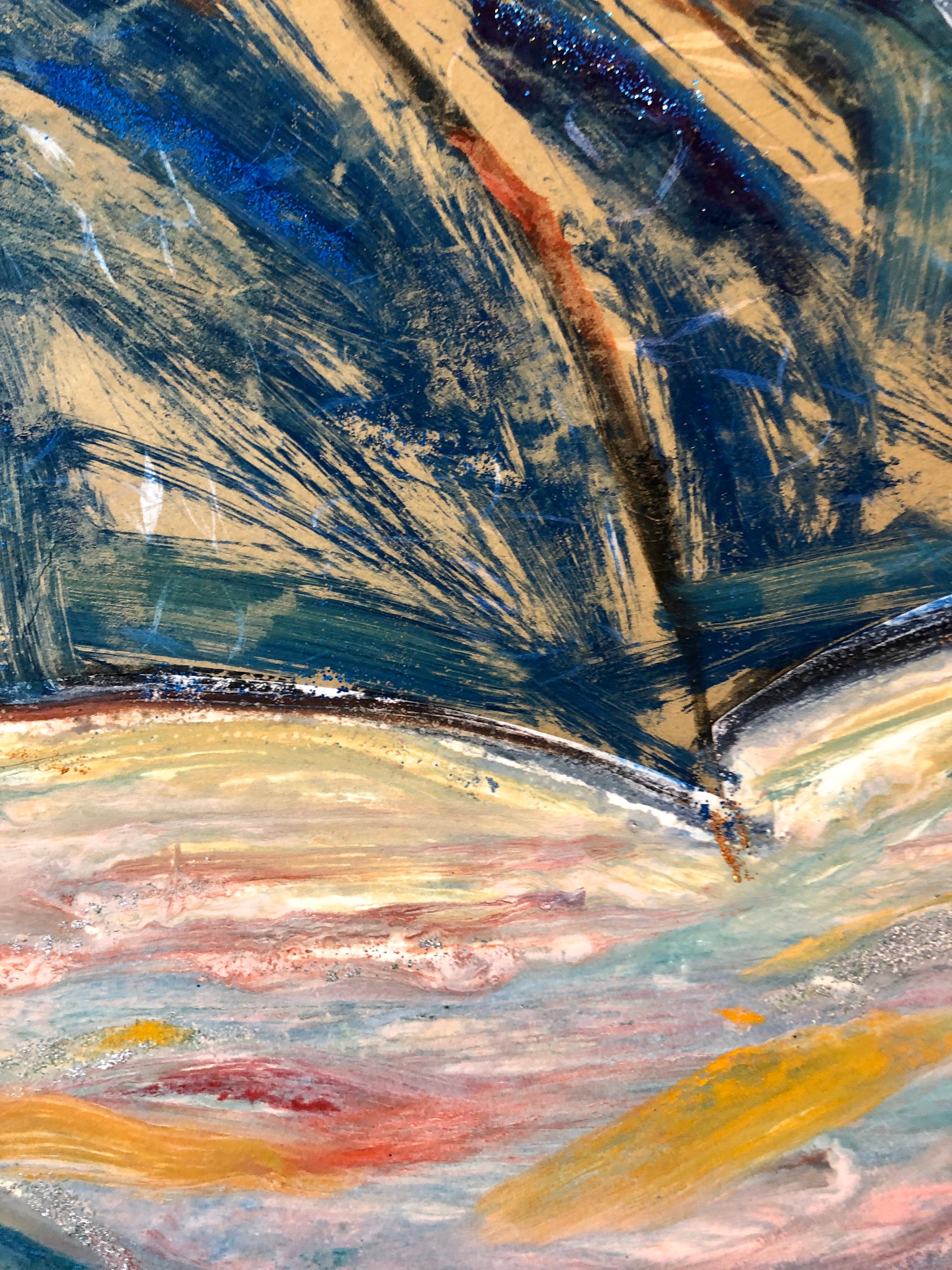 Paraguas, Monotipo con Pintura a Mano, Purpurina, Arte Asiático Americano, Mujer Artista en venta 3