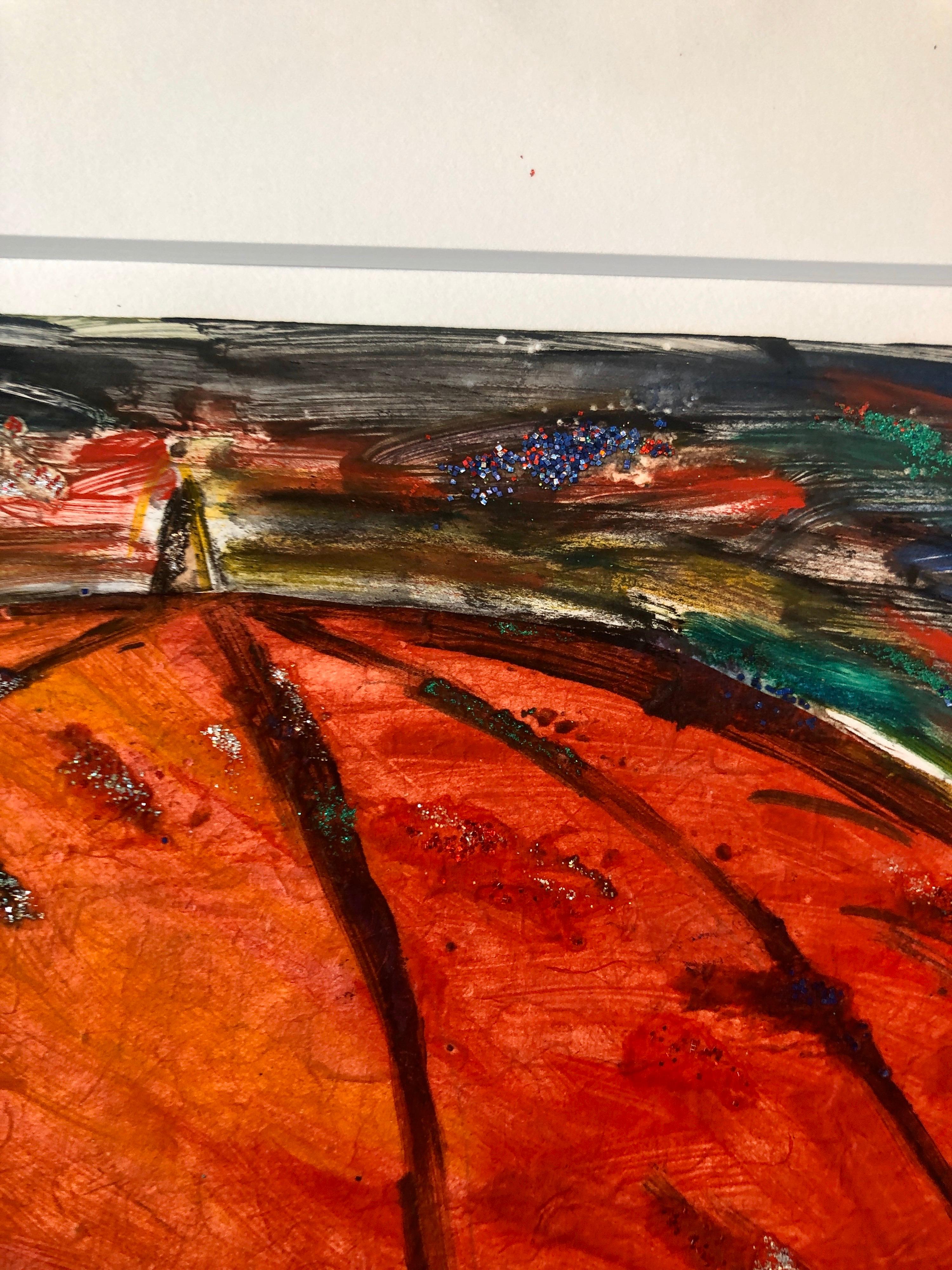 Paraguas, Monotipo con Pintura a Mano, Purpurina, Arte Asiático Americano, Mujer Artista en venta 4