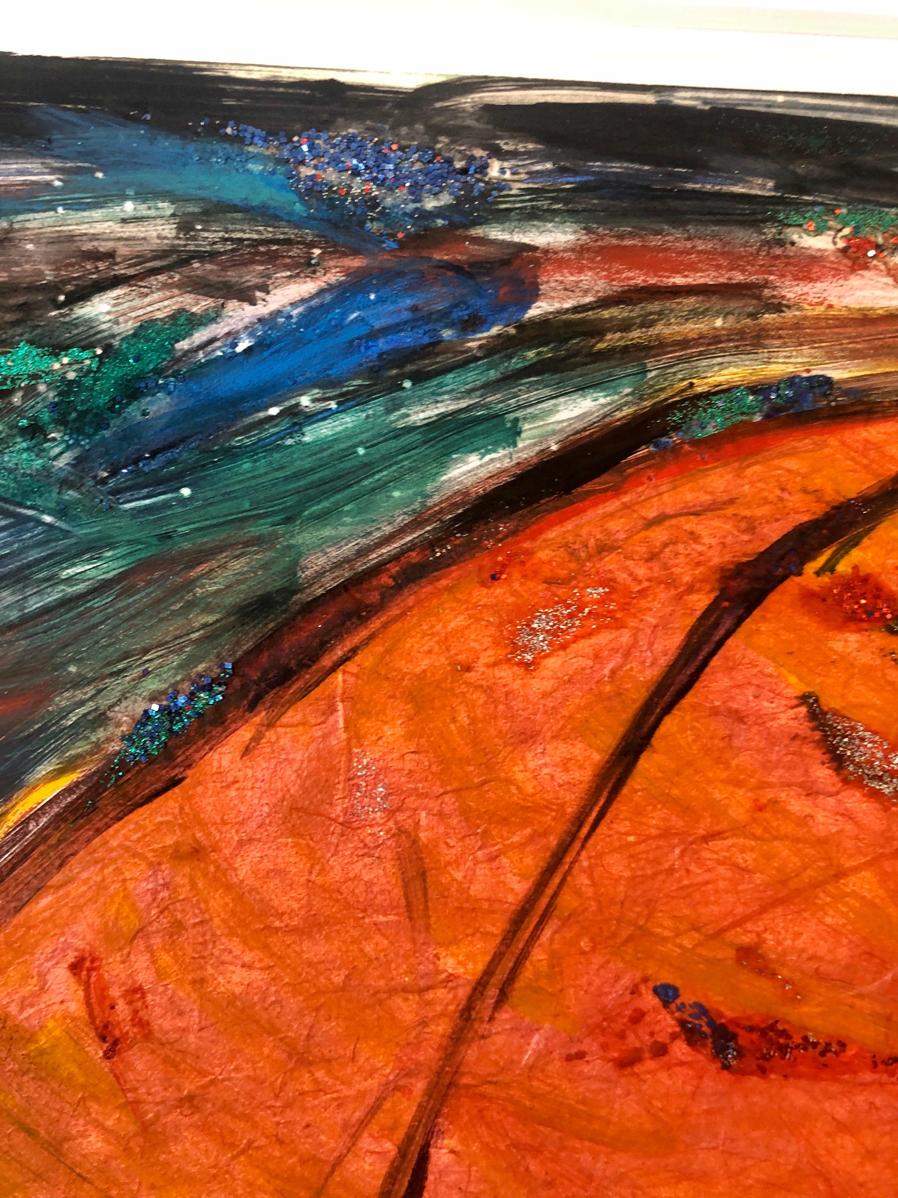 Paraguas, Monotipo con Pintura a Mano, Purpurina, Arte Asiático Americano, Mujer Artista en venta 5