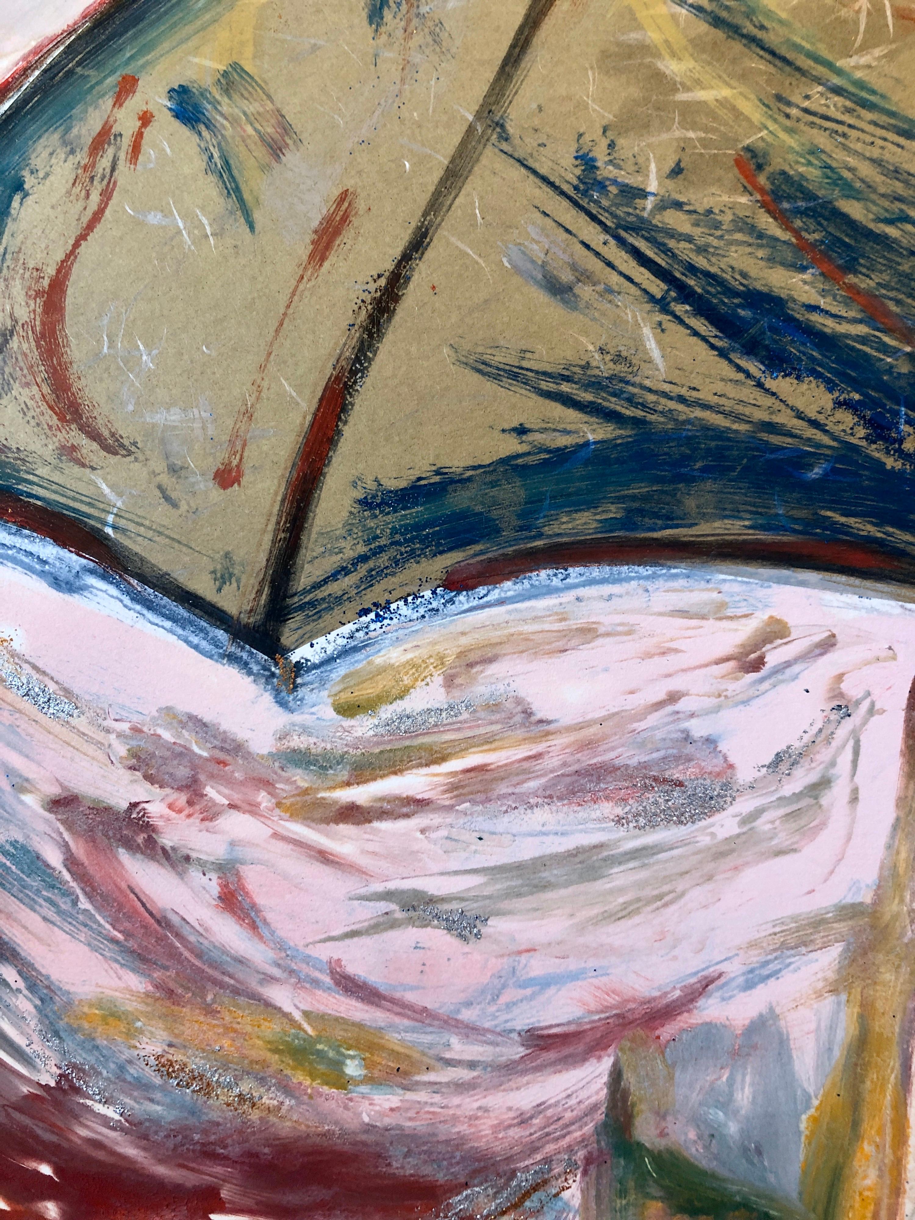 Paraguas, Monotipo con Pintura a Mano, Purpurina, Arte Asiático Americano, Mujer Artista en venta 5