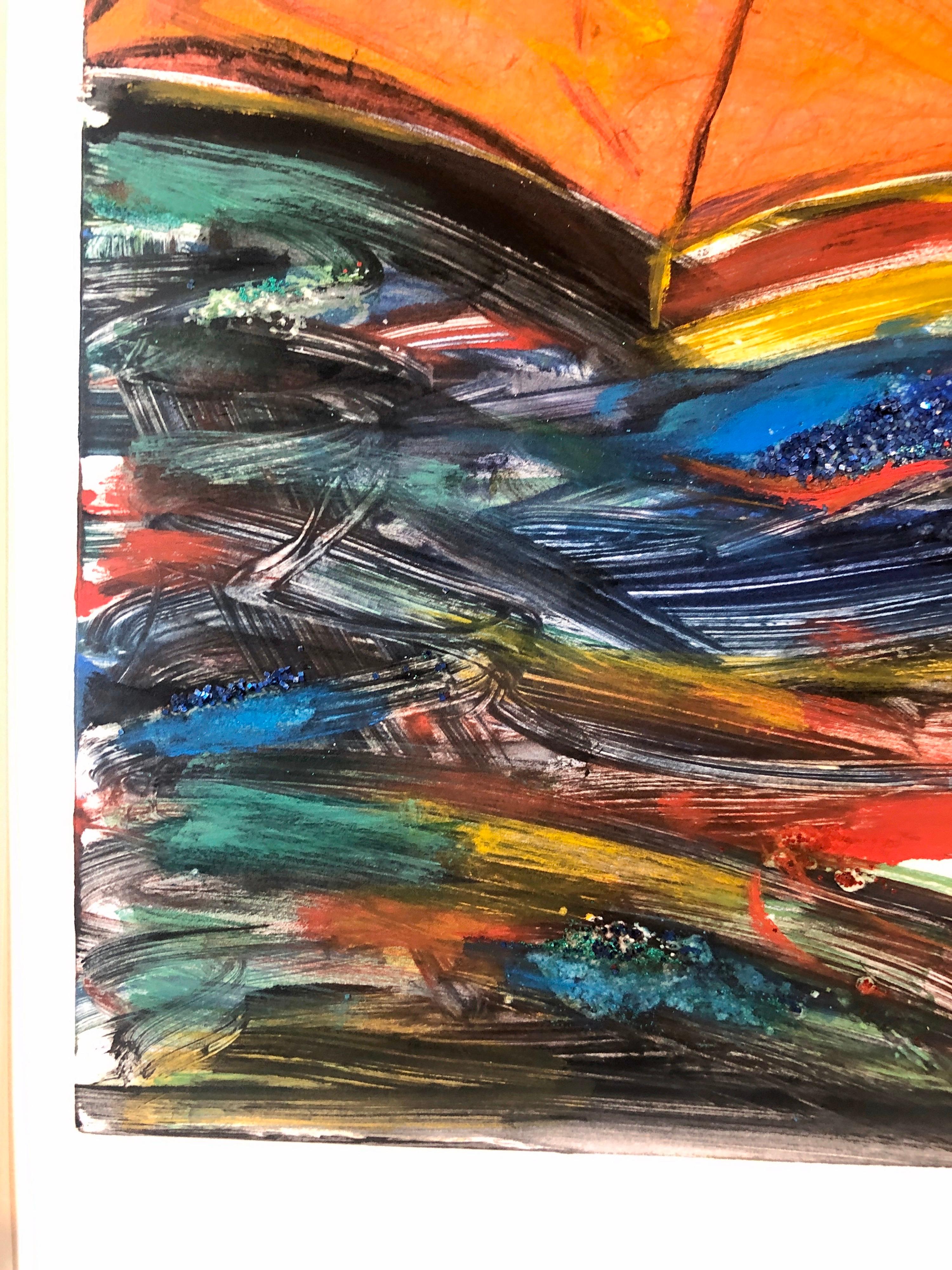 Paraguas, Monotipo con Pintura a Mano, Purpurina, Arte Asiático Americano, Mujer Artista en venta 6