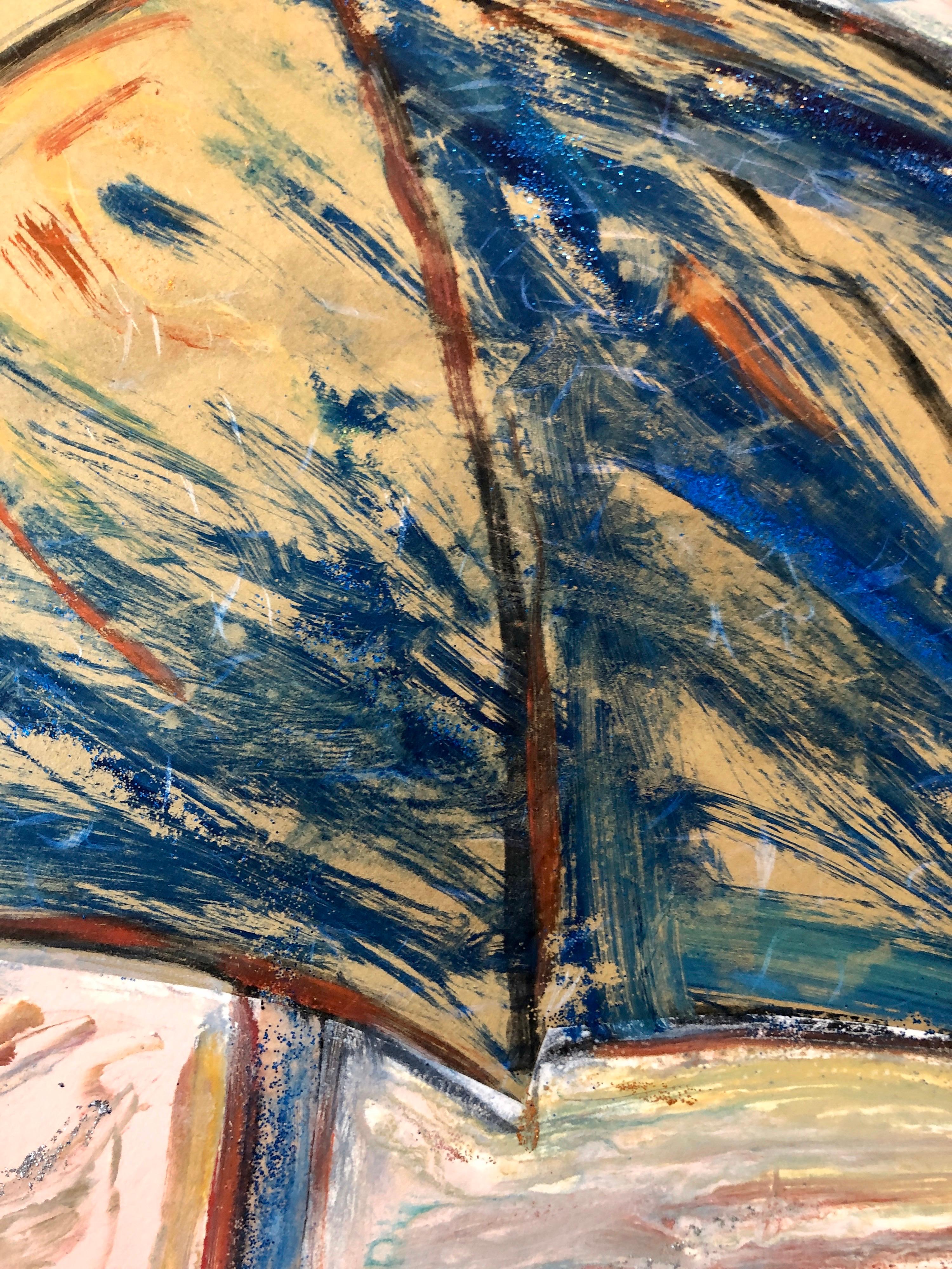 Paraguas, Monotipo con Pintura a Mano, Purpurina, Arte Asiático Americano, Mujer Artista en venta 6