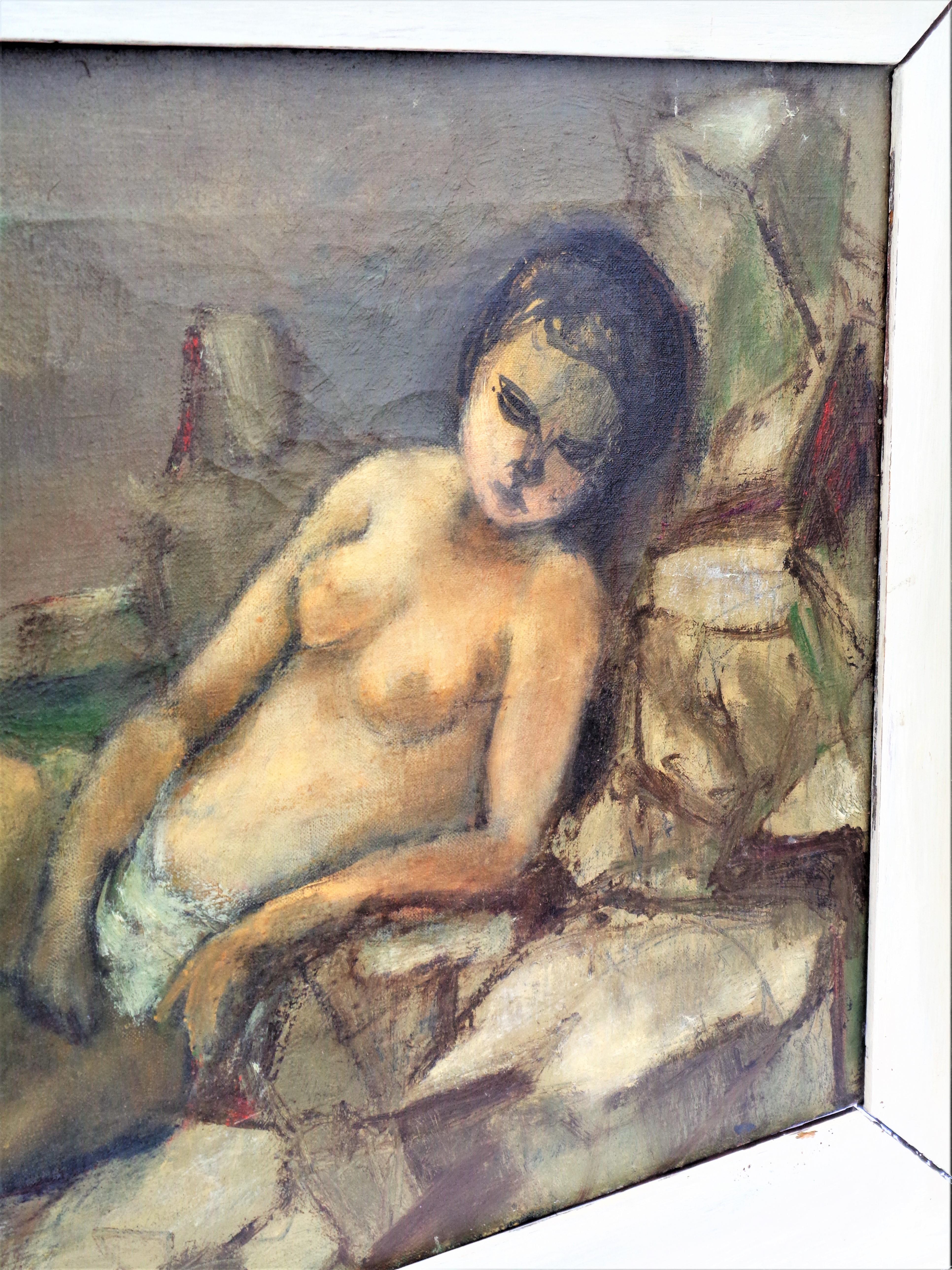 Expressionist Helen Ratkai Oil on Canvas Nude Woman at Seashore, Circa 1940 For Sale