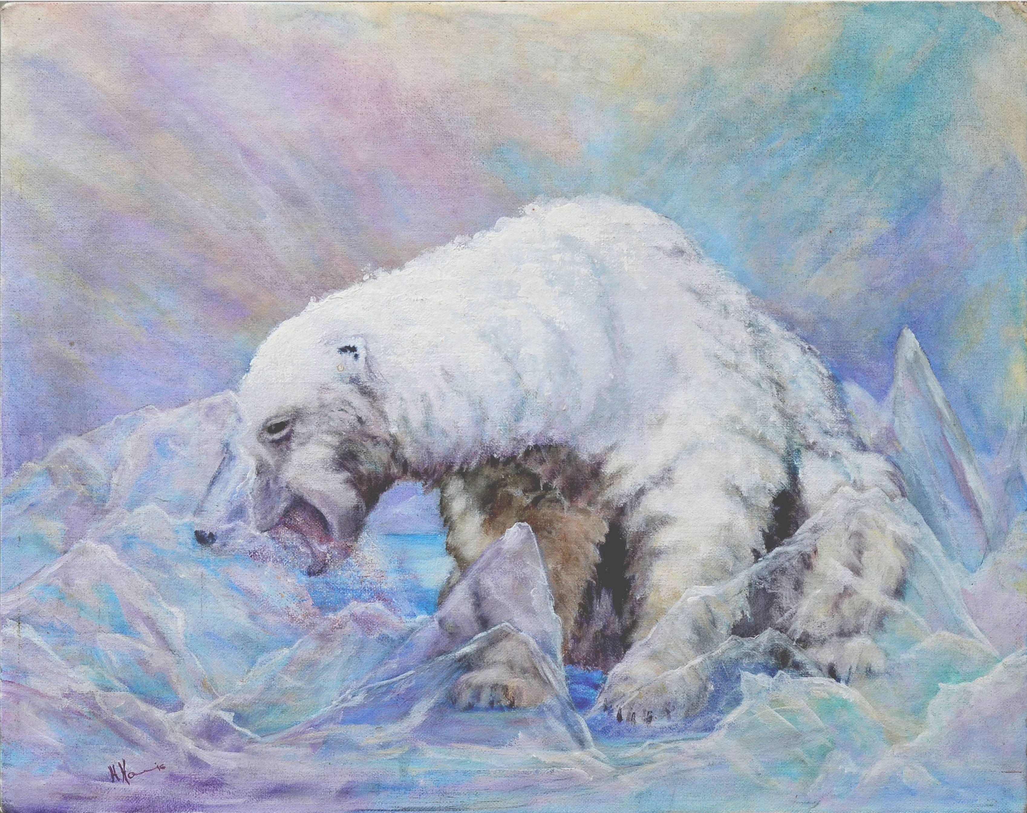 Arctic Polar Bear Painting by American Impressionist, signed, 1980s
