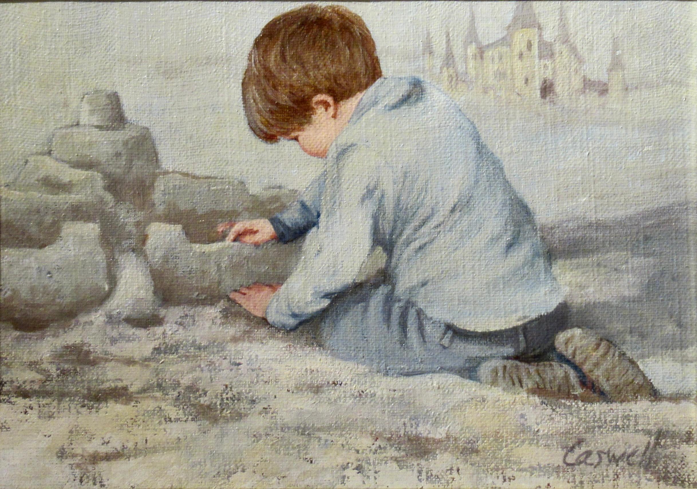 Boy building a Sand Castle - American Impressionist Painting by Helen Rayburn Caswell