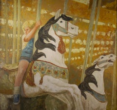 "Boy on Carousel" large oil painting