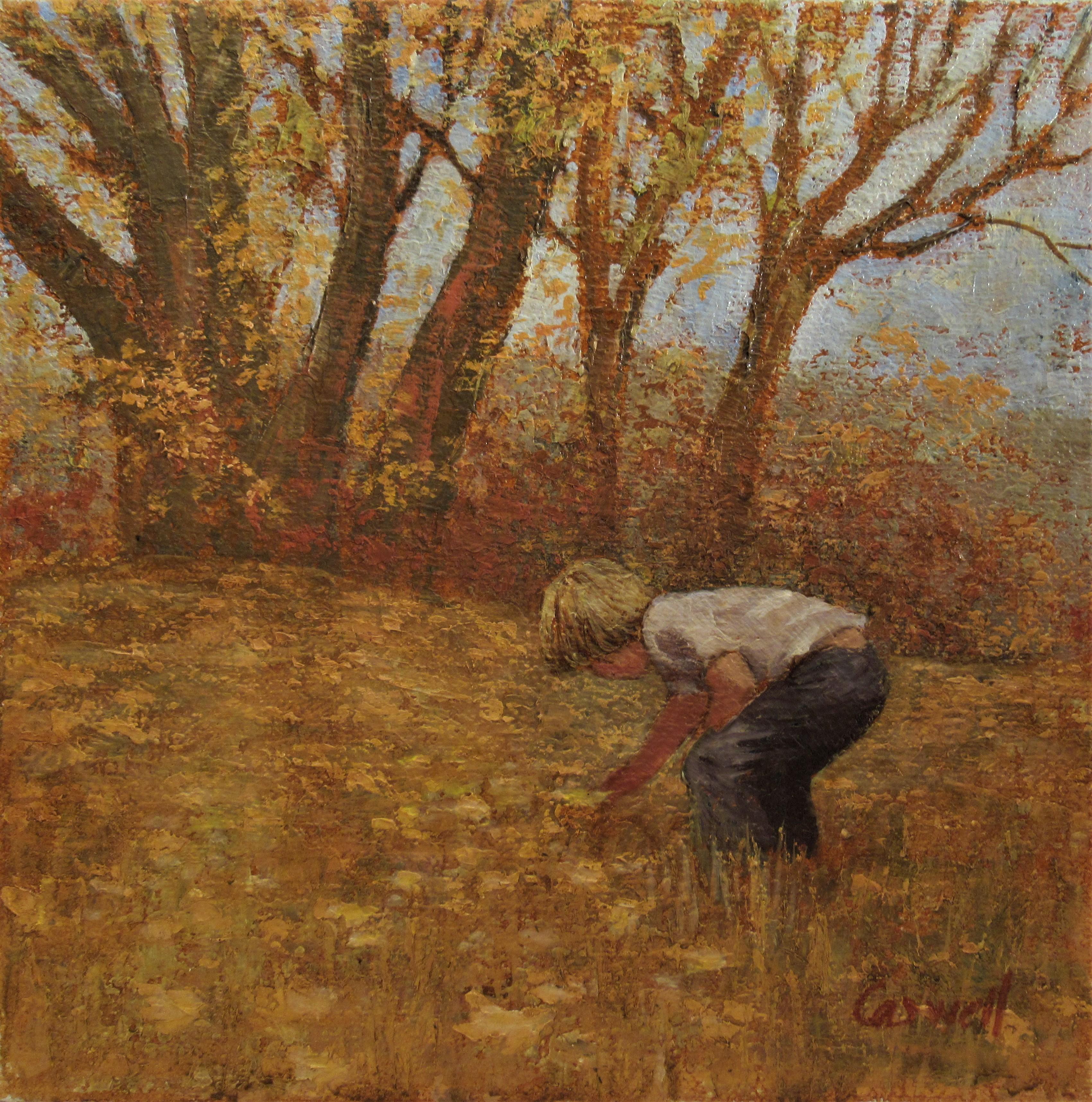 Helen Rayburn Caswell Landscape Painting - Boy Picking Flowers