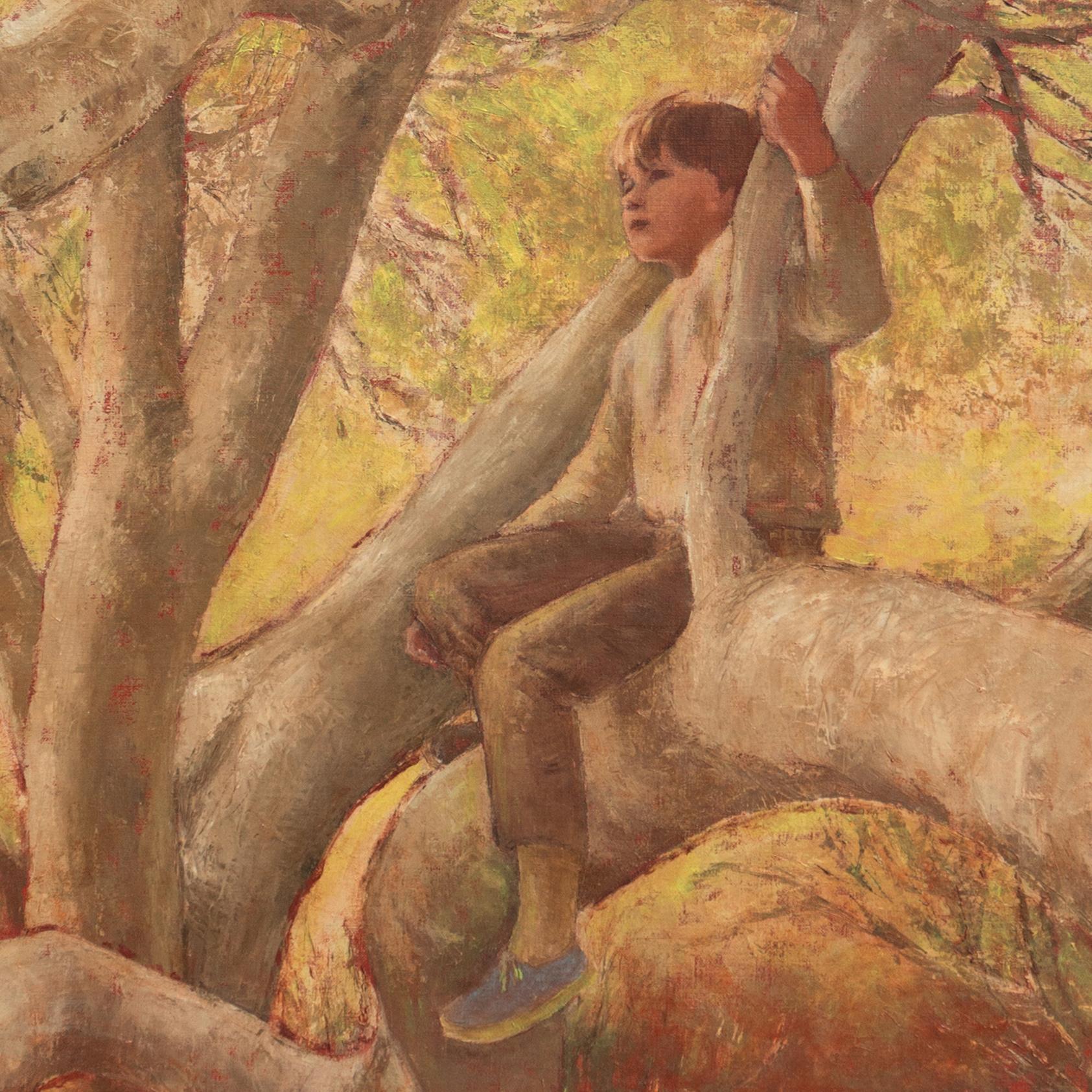 'In the Sycamore', Large Figural Oil, Carmel, California Woman Artist, Muralist - Modern Painting by Helen Rayburn Caswell