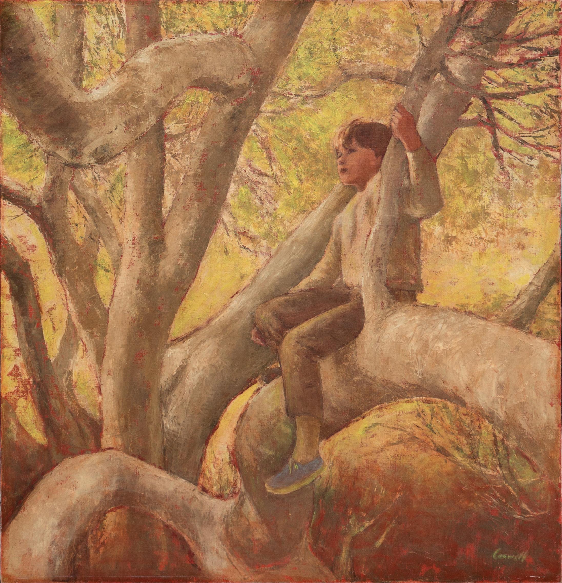 Helen Rayburn Caswell Portrait Painting - 'In the Sycamore', Large Figural Oil, Carmel, California Woman Artist, Muralist 