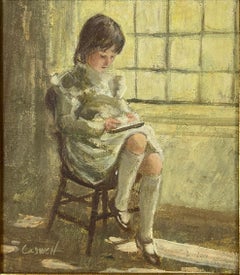 "Needle Work" Young girl by the Window original Oil on Linen