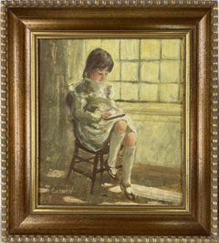 "Trabajo de aguja" Joven junto a la ventana original Óleo sobre lino