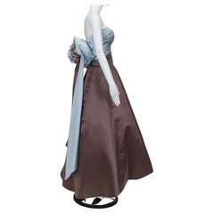 Used Helen Rose Strapless Satin Blue Brown Ball Gown w Rear Bow Bouquet - XS-S, 1962