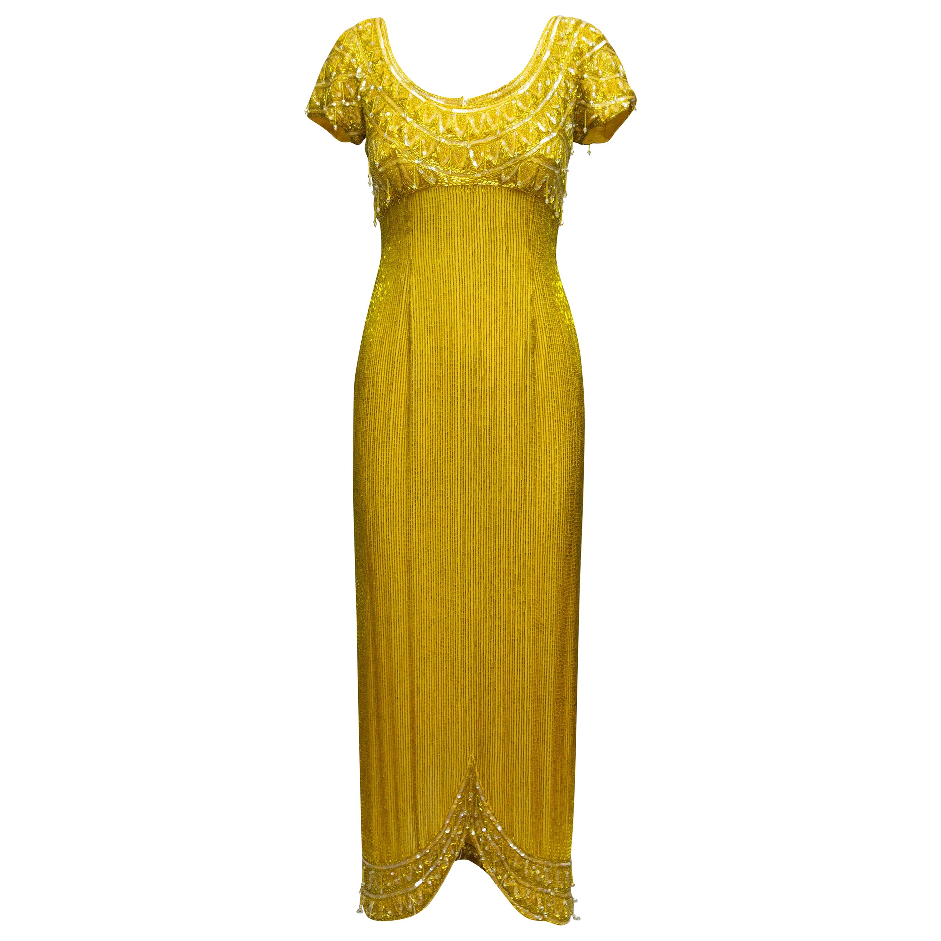 Helen Rose Yellow 60s Beaded Evening Dress