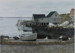 „Peggy's Cove“:: Original farbige Lithographie einer Marina:: signiert von Helen Rundell