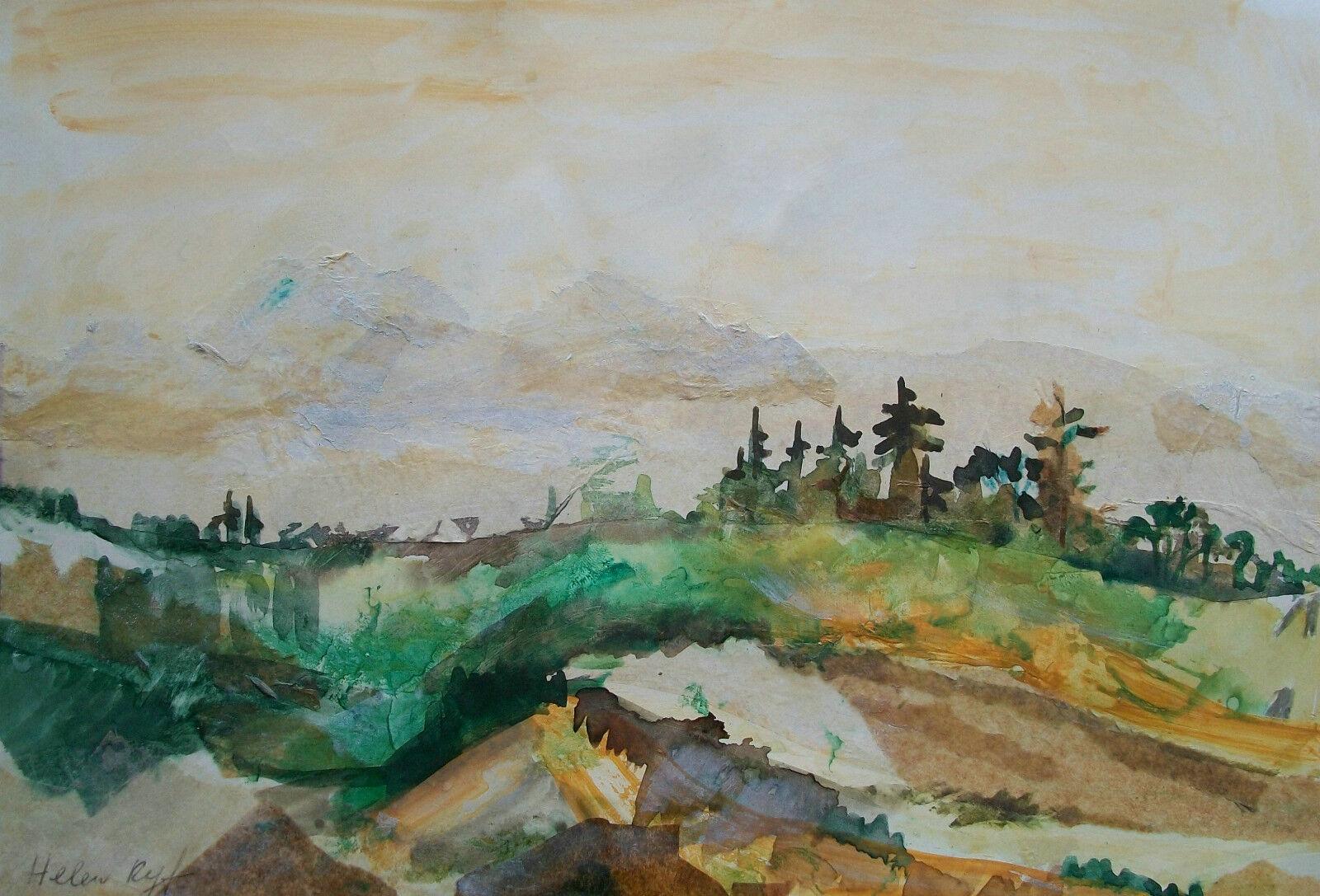 HELEN RYF - French Canadian mixed media/collage landscape painting on paper - untitled - unframed - signed lower left - Canada - circa 1990.

Good vintage condition - over-all fading - no loss - no restoration - ready to frame.

Size - 14