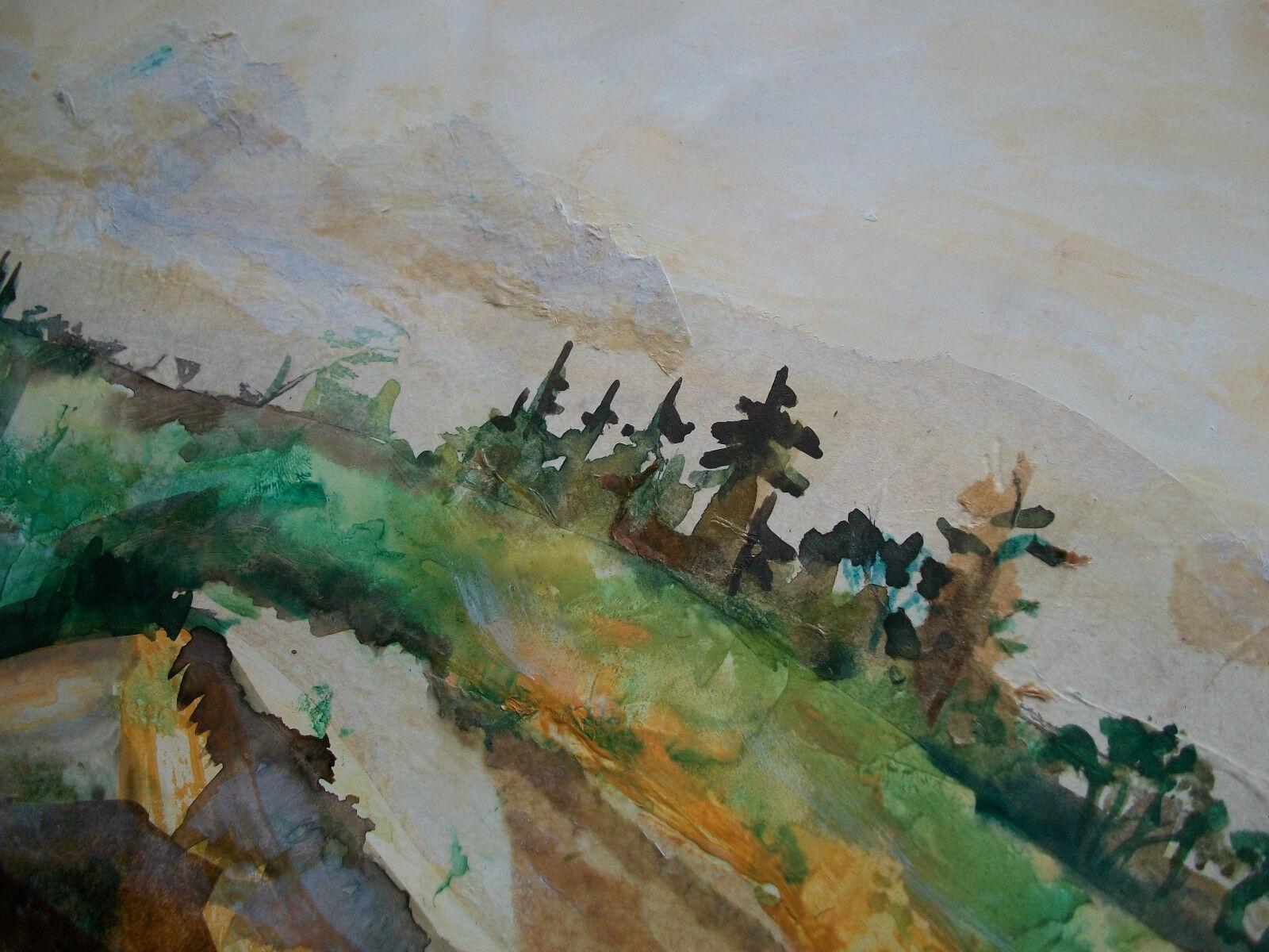 Modern HELEN RYF, Vintage Mixed Media/Collage Landscape Painting, Canada, Circa 1990 For Sale