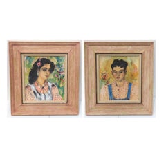 Pair Portraits Paintings of Women "Sisters" Circa 1940 by Helen Sawyer American