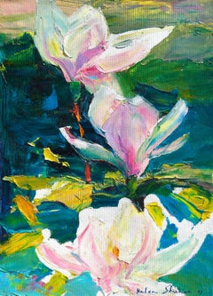 Magnolia on Teal Green