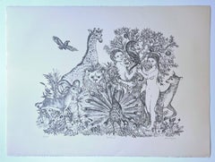 Paradiso, Giardino dell'Eden, Litografia su carta, Firmato, titolato #36/100, Senza cornice