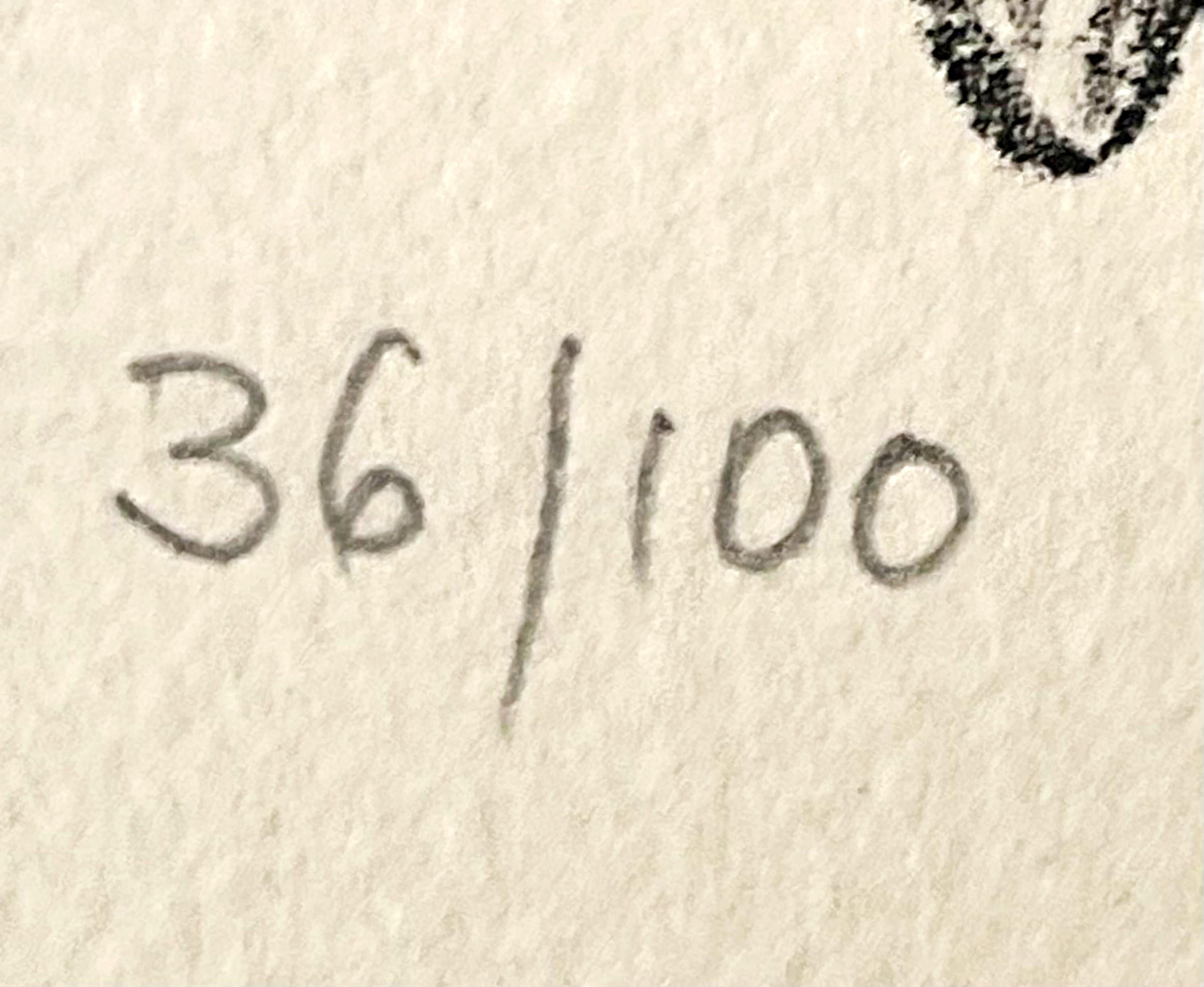 Paradise, Garden of Eden, Lithograph on paper, Signed, titled #36/100, Unframed - Gray Figurative Print by Helen Siegl