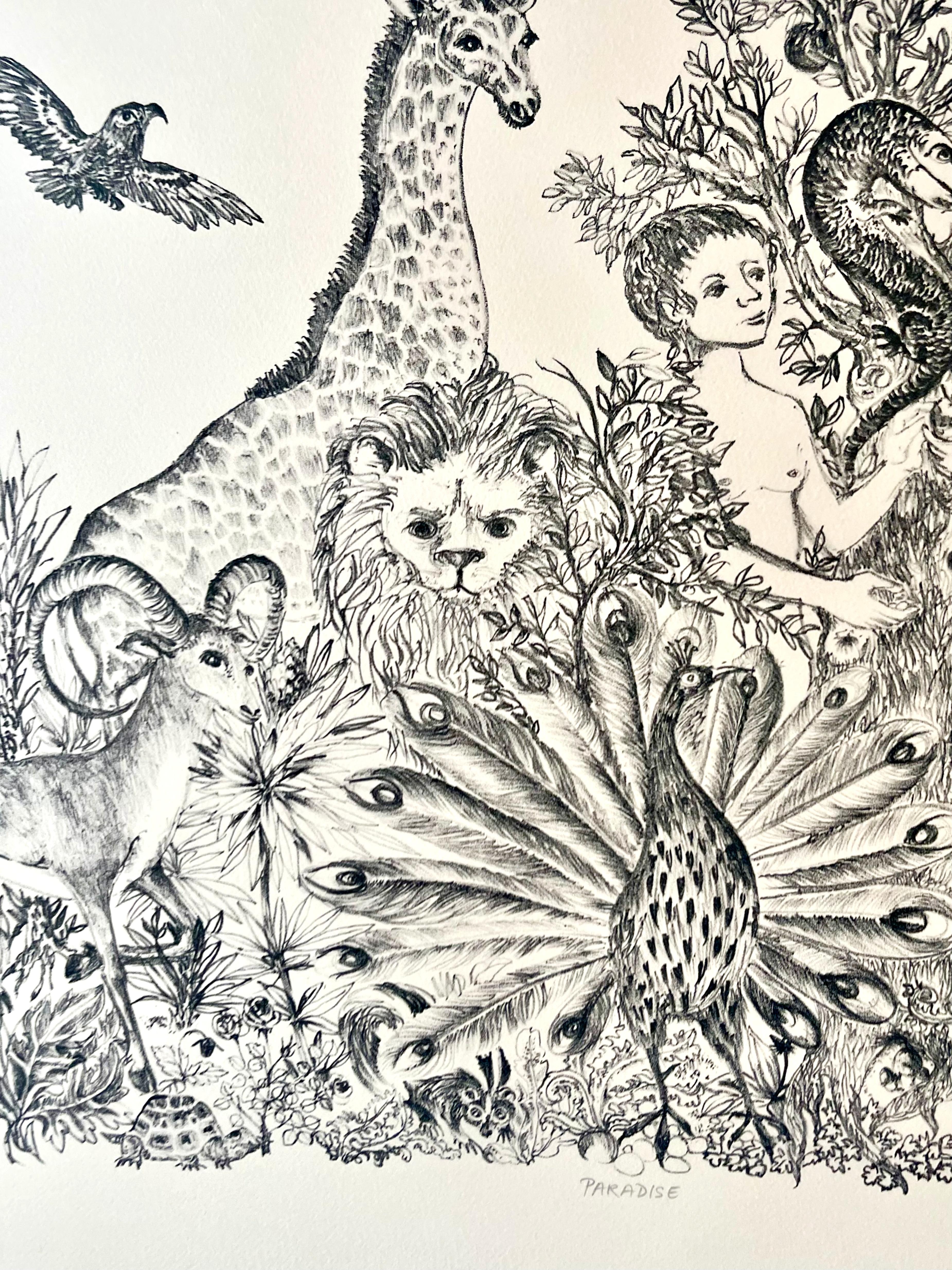 Paradise, Garden of Eden, Lithograph on paper, Signed, titled #36/100, Unframed For Sale 2