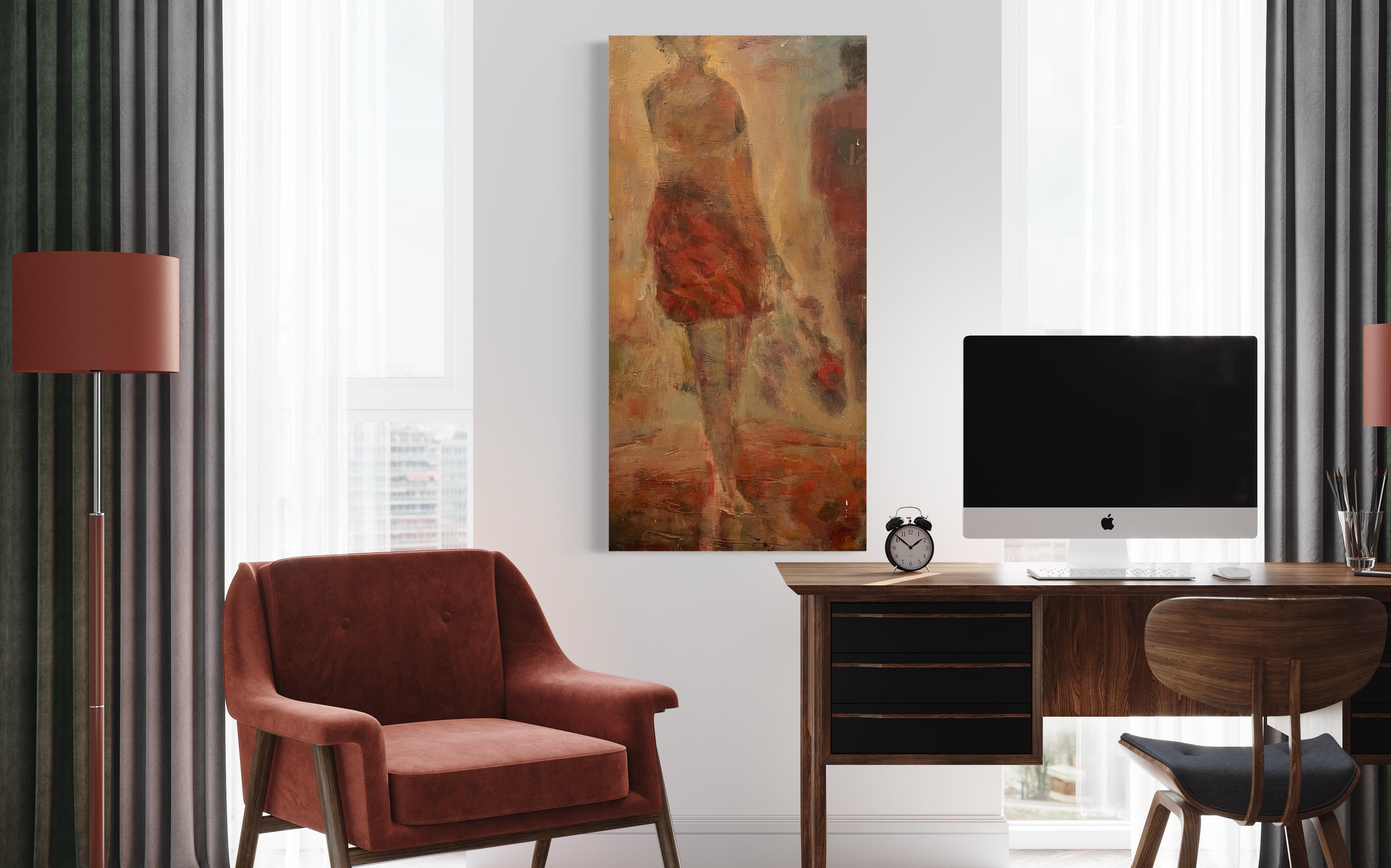 'In Passing' di Helen Steele - Arte figurativa astratta moderna rossa e ocra in vendita 1
