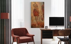 'In Passing' di Helen Steele - Arte figurativa astratta moderna rossa e ocra