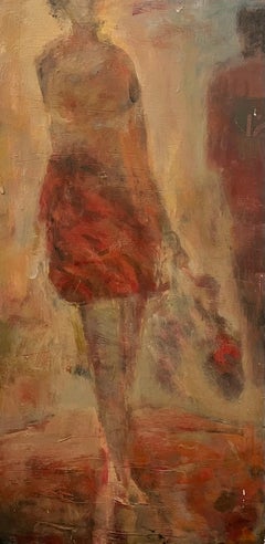 In Passing" de Helen Steele - Arte abstracto figurativo moderno rojo y ocre