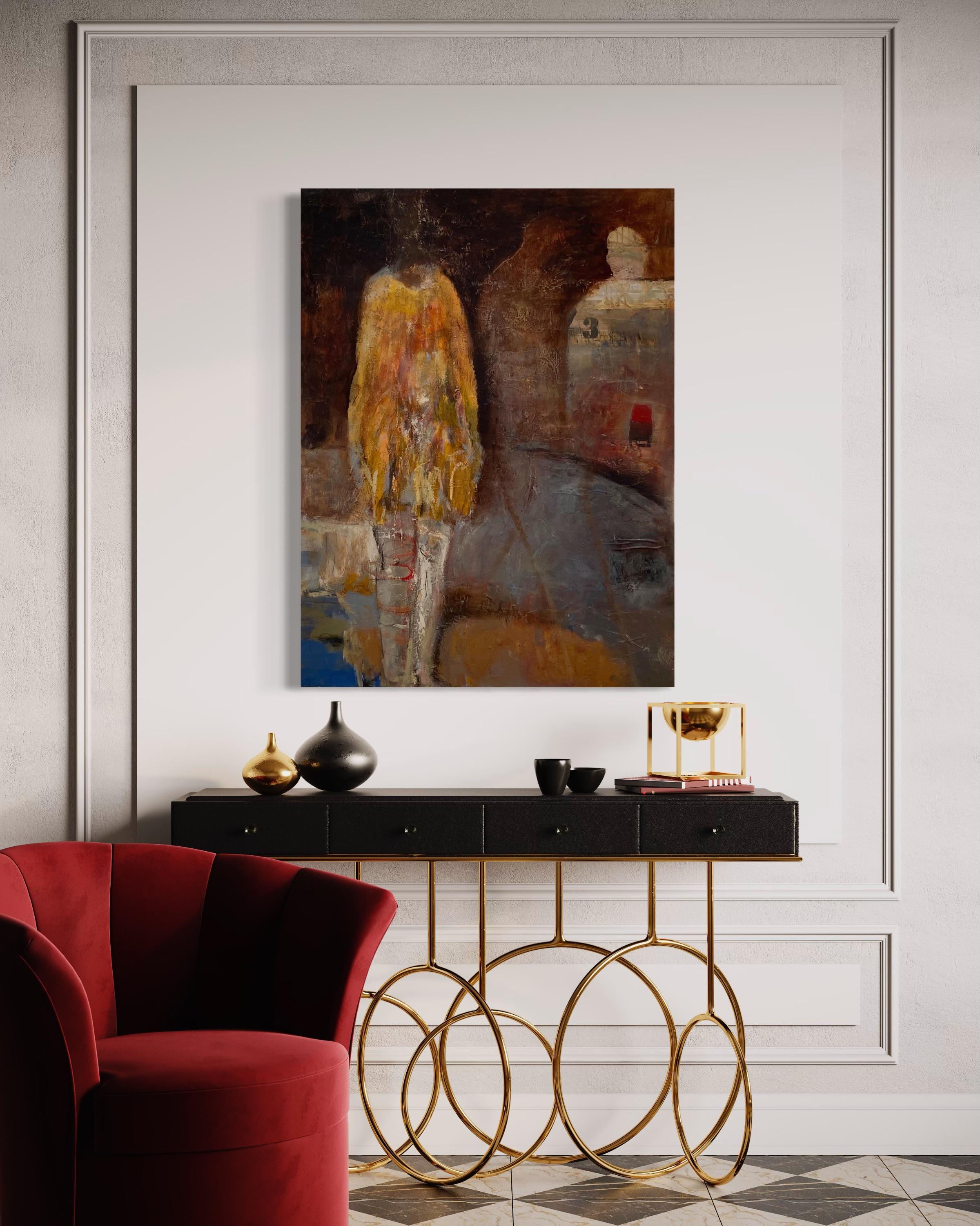 'Lost' di Helen Steele - Pittura figurativa moderna con tonalità ocra e terra in vendita 1