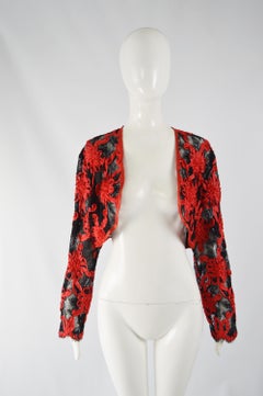 Helen Storey Vintage Red & Black Lace Bolero Jacket 1980s