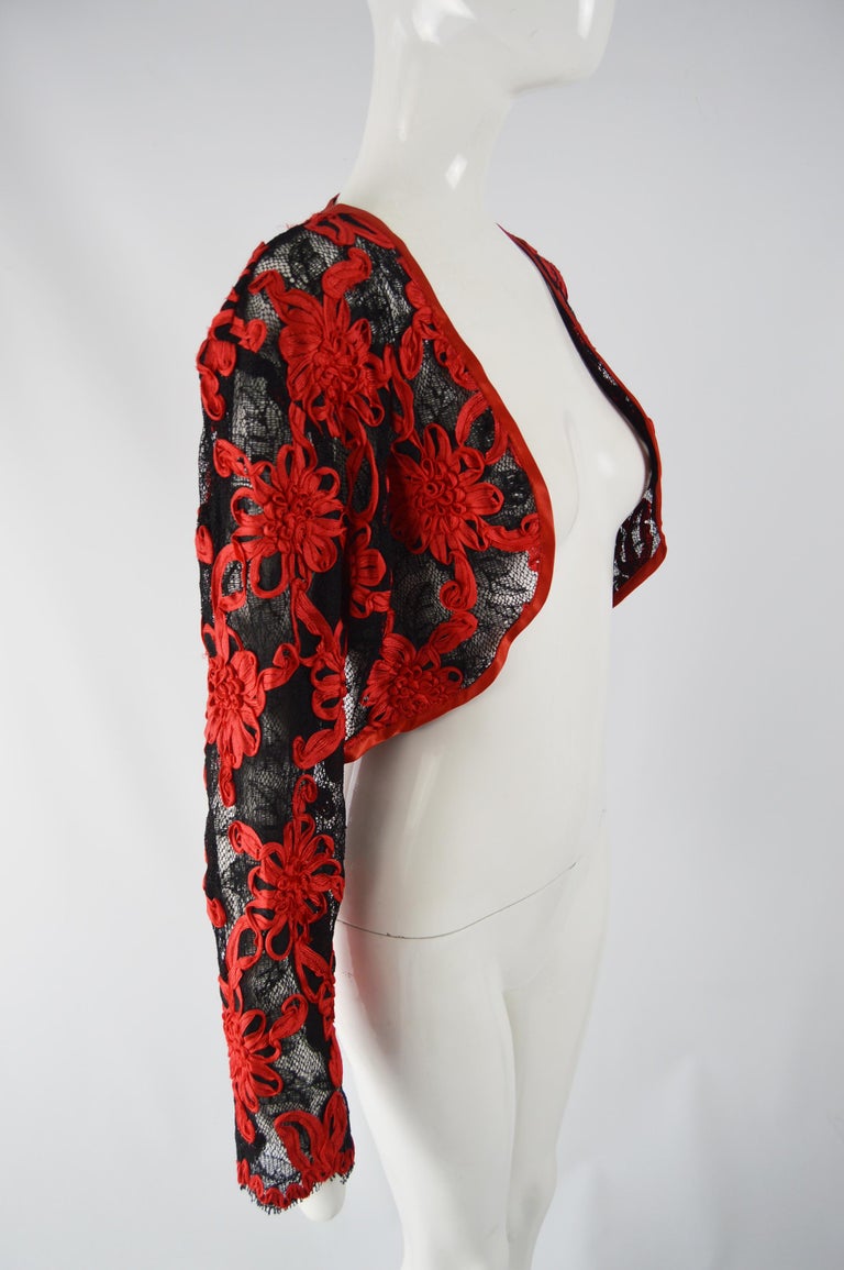 Helen Storey Vintage Red and Black Lace Bolero Jacket 1980s at 1stDibs