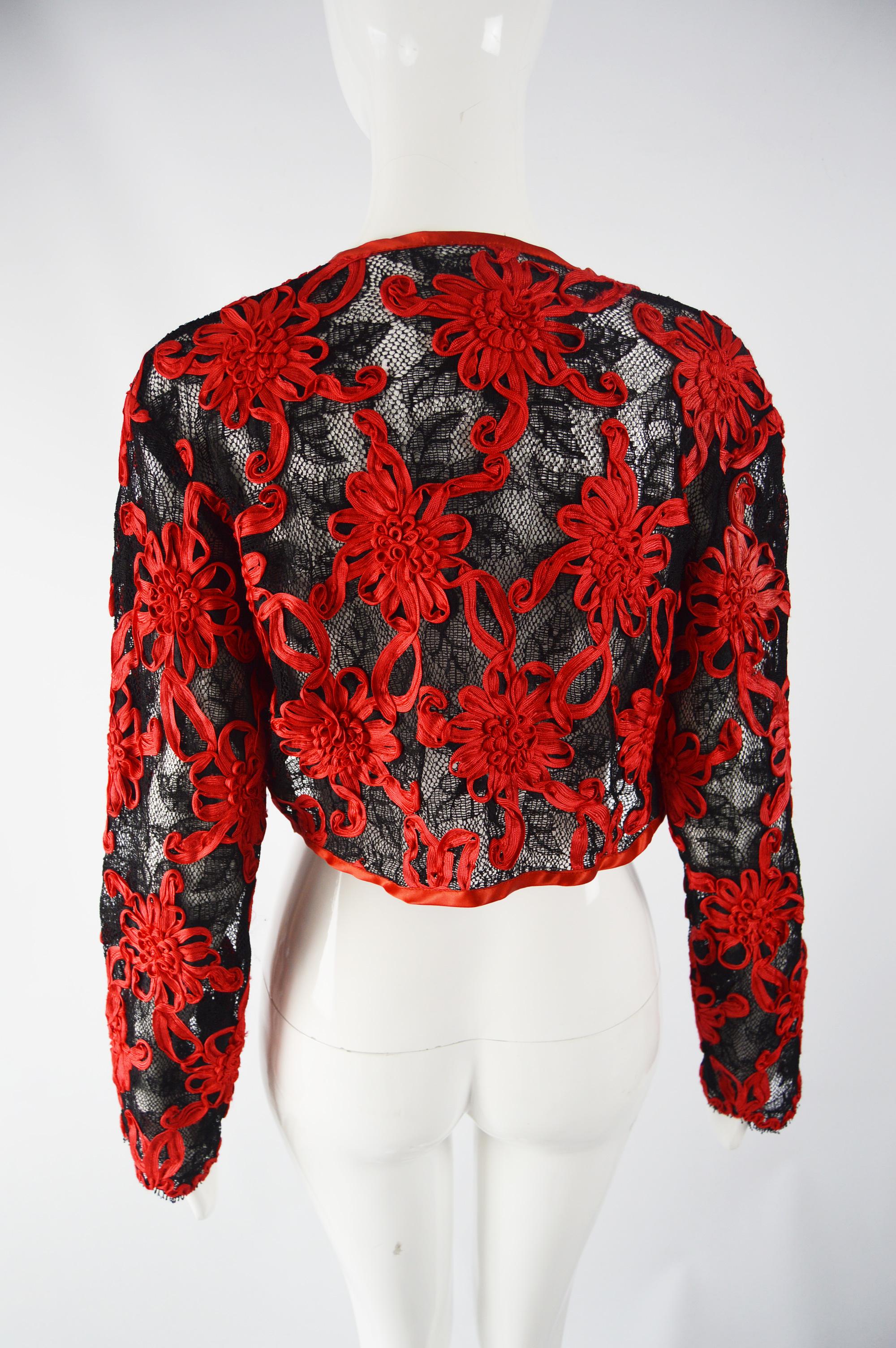 Women's Helen Storey Vintage Red & Black Lace Bolero Jacket 1980s