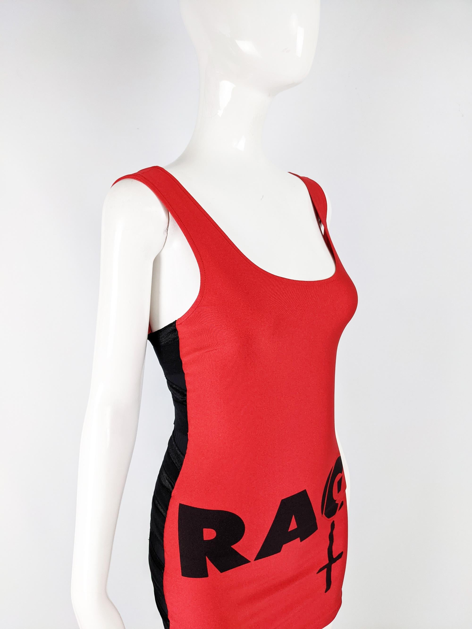 Helen Storey Vintage Red & Black Mini Bodycon Party Dress In Good Condition For Sale In Doncaster, South Yorkshire