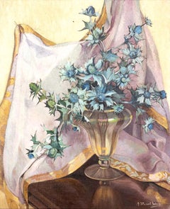 Thistle in a Glass Vase - Large Modern British Still Life Oil Painting