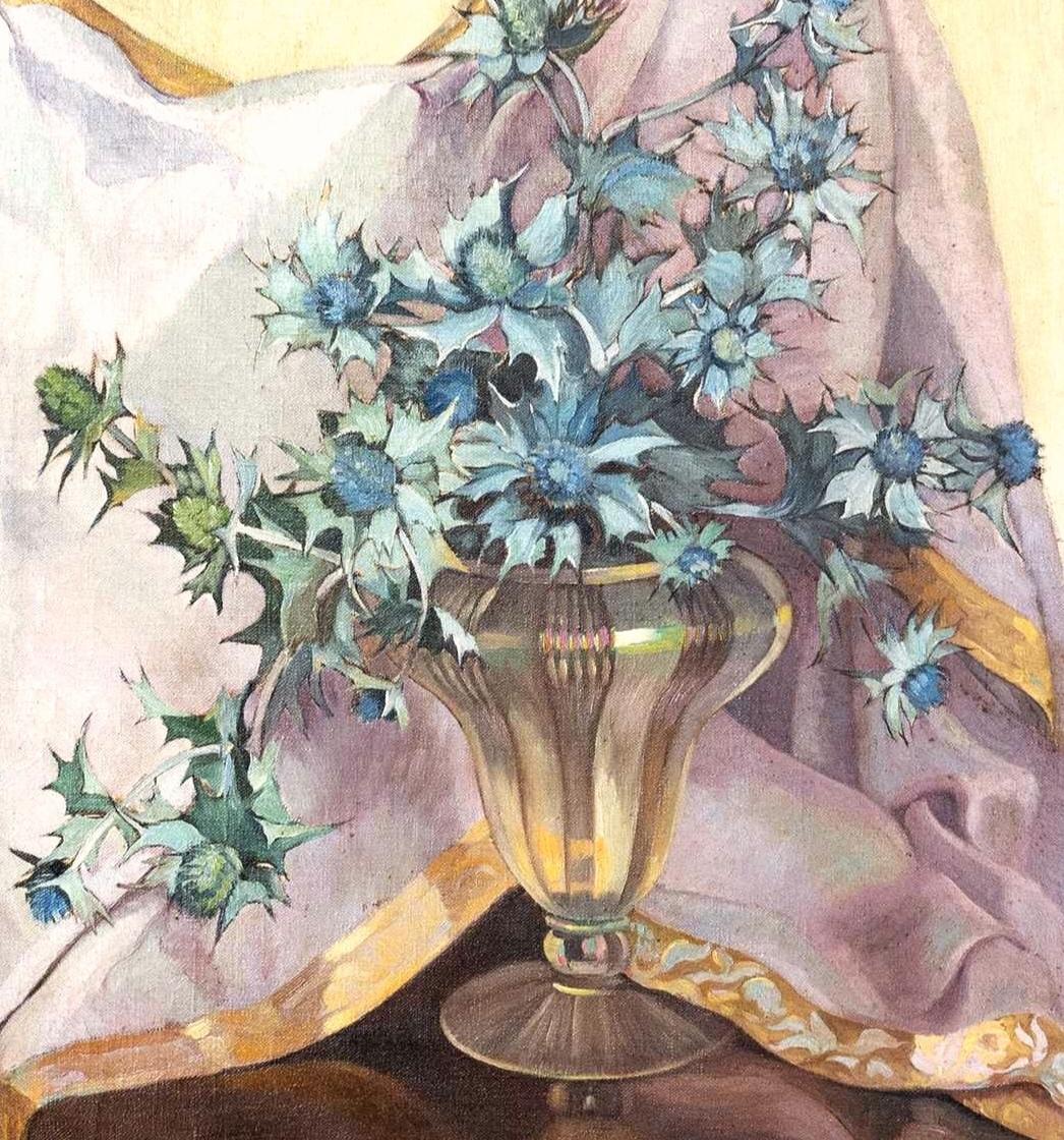 Cardo en jarrón de cristal - Gran bodegón Modern British Pintura al óleo - Painting Impresionista de Helen Stuart Weir