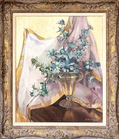 Cardo in un vaso di vetro - Grande pittura ad olio su natura morta Modern British