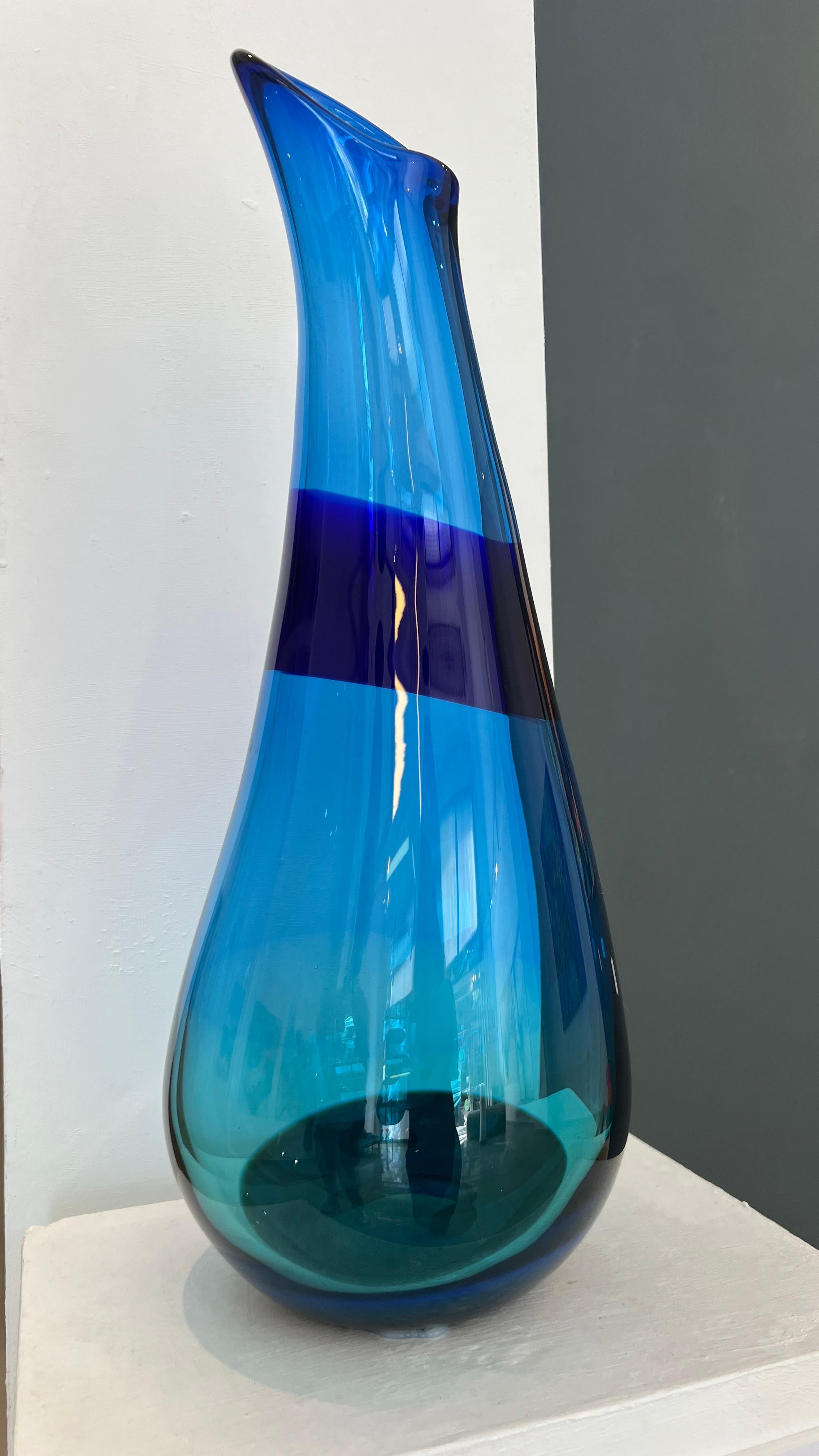Helen Twigge-Molecey Abstract Sculpture - Five Oceans: Abstract Glass Sculpture in Cobalt Turquoise, 2010+