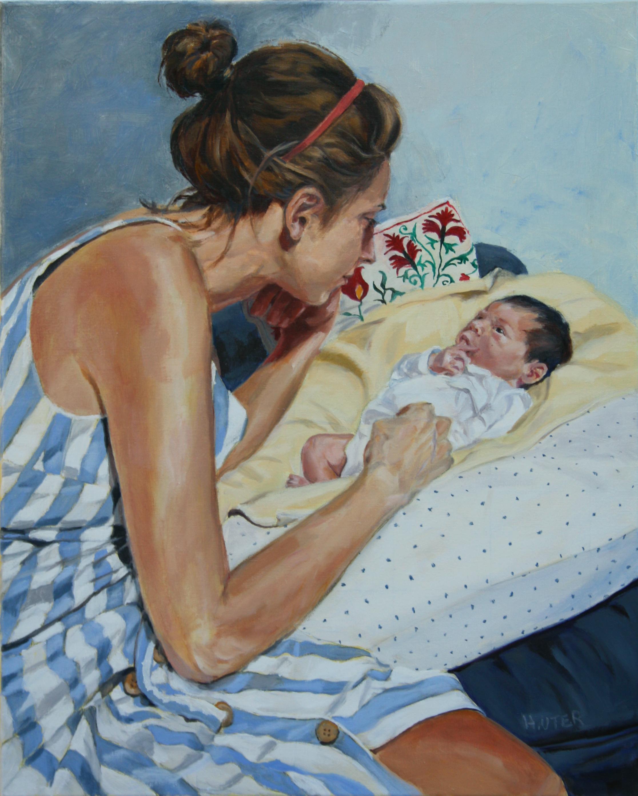 Öl auf Leinwand

Helen Uter ist eine etablierte französisch-amerikanische Malerin, die 1955 geboren wurde und in Donnery, in der Nähe von Orléans, Frankreich, lebt und arbeitet. In ihren Werken, die stark von Edward Hopper beeinflusst sind, setzt