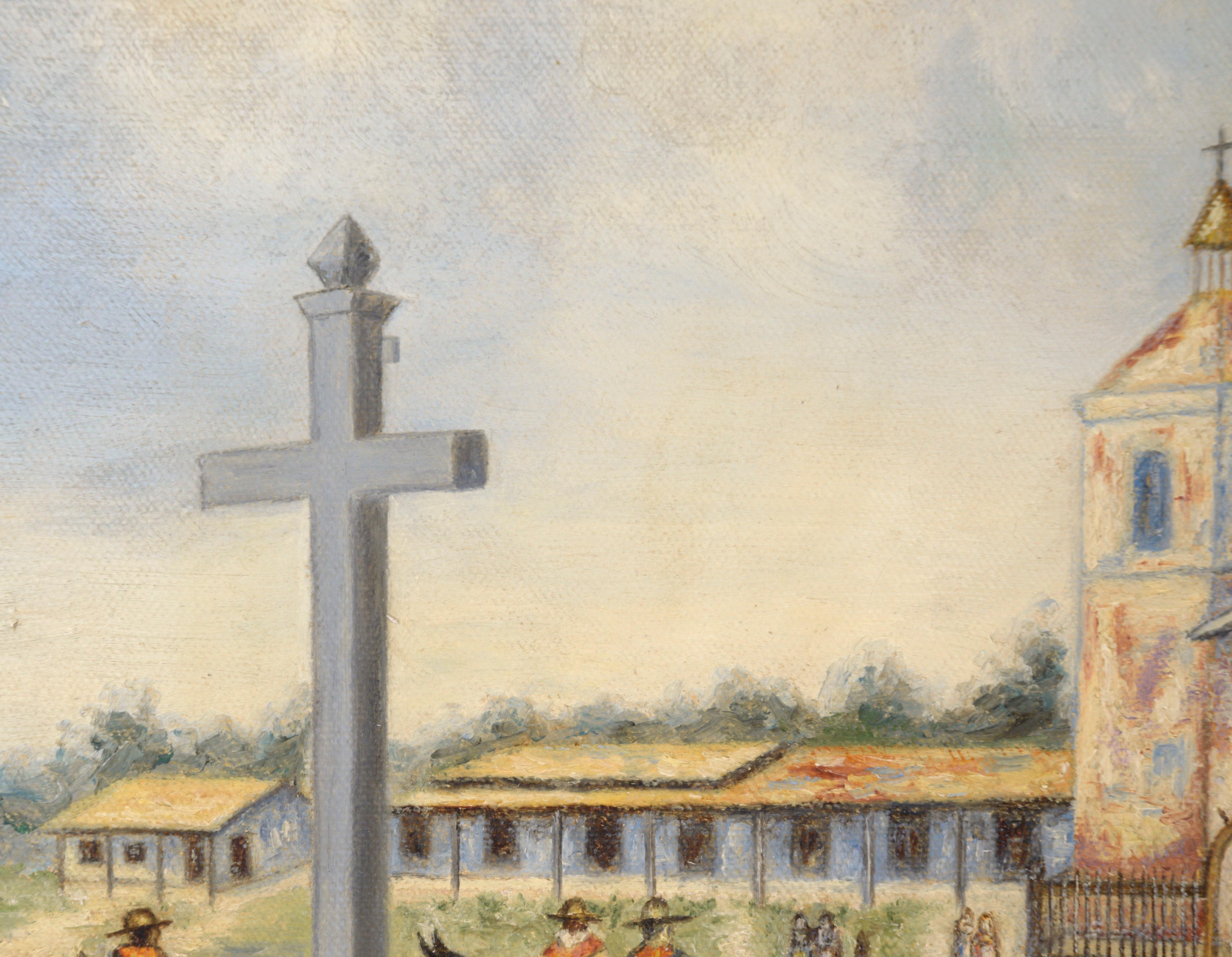 Alla vecchia missione di San Jose - Paesaggio figurativo - Figurative Painting Beige di Helen Wannop