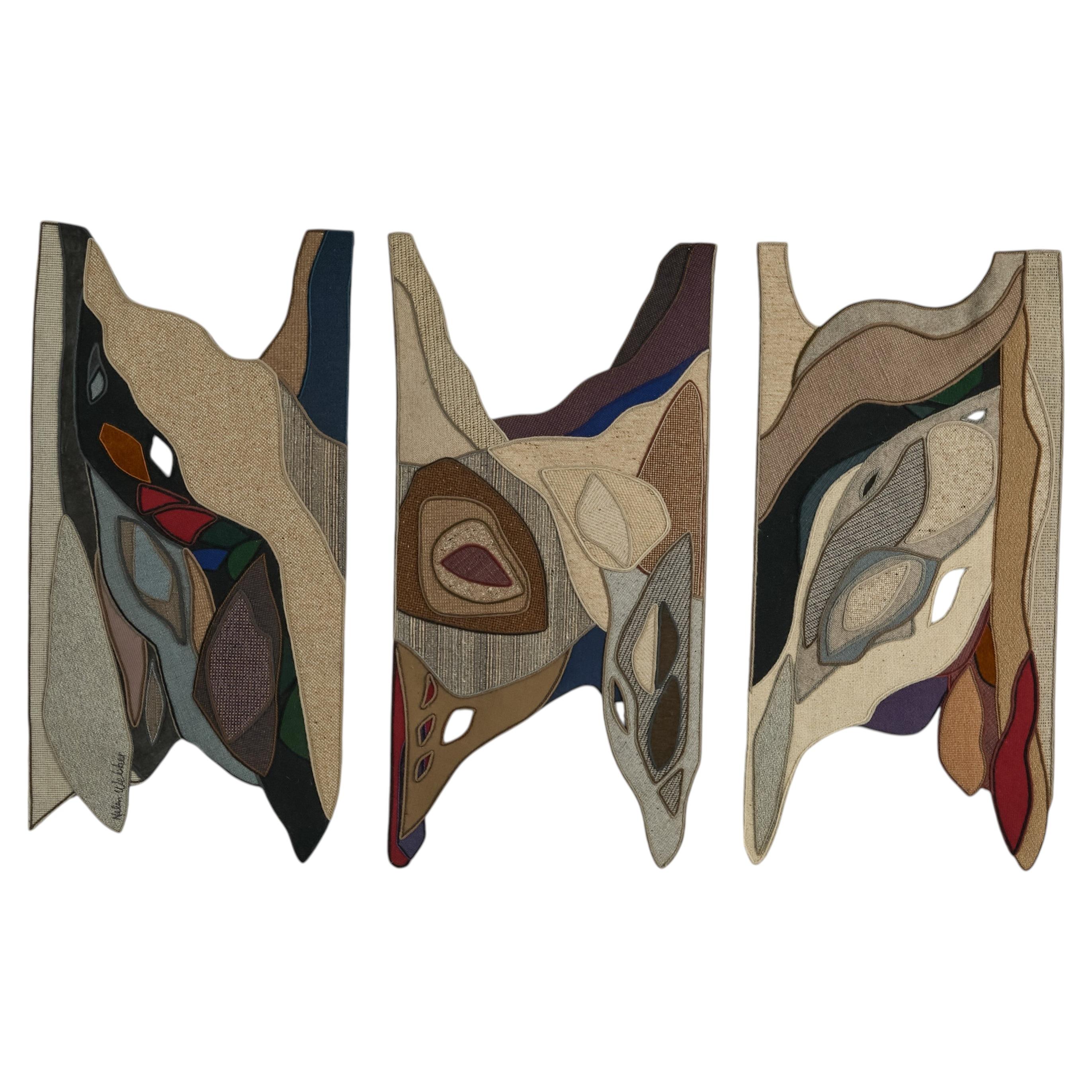 Helen Webber "Passages" Abstract Fiber Art Triptych, 1983, No. 4/100