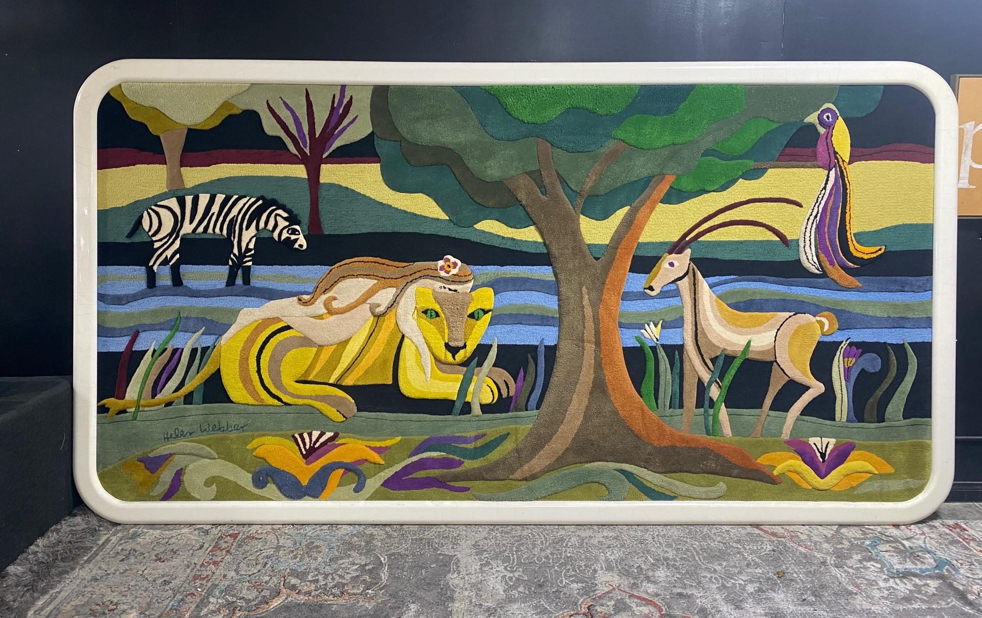 Helen Webber Signed Monumental Large Custom Framed Jungle Scene Woven Tapestry For Sale 10