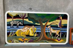 Helen Webber Signed Monumental Large Custom Framed Jungle Scene Woven Tapestry