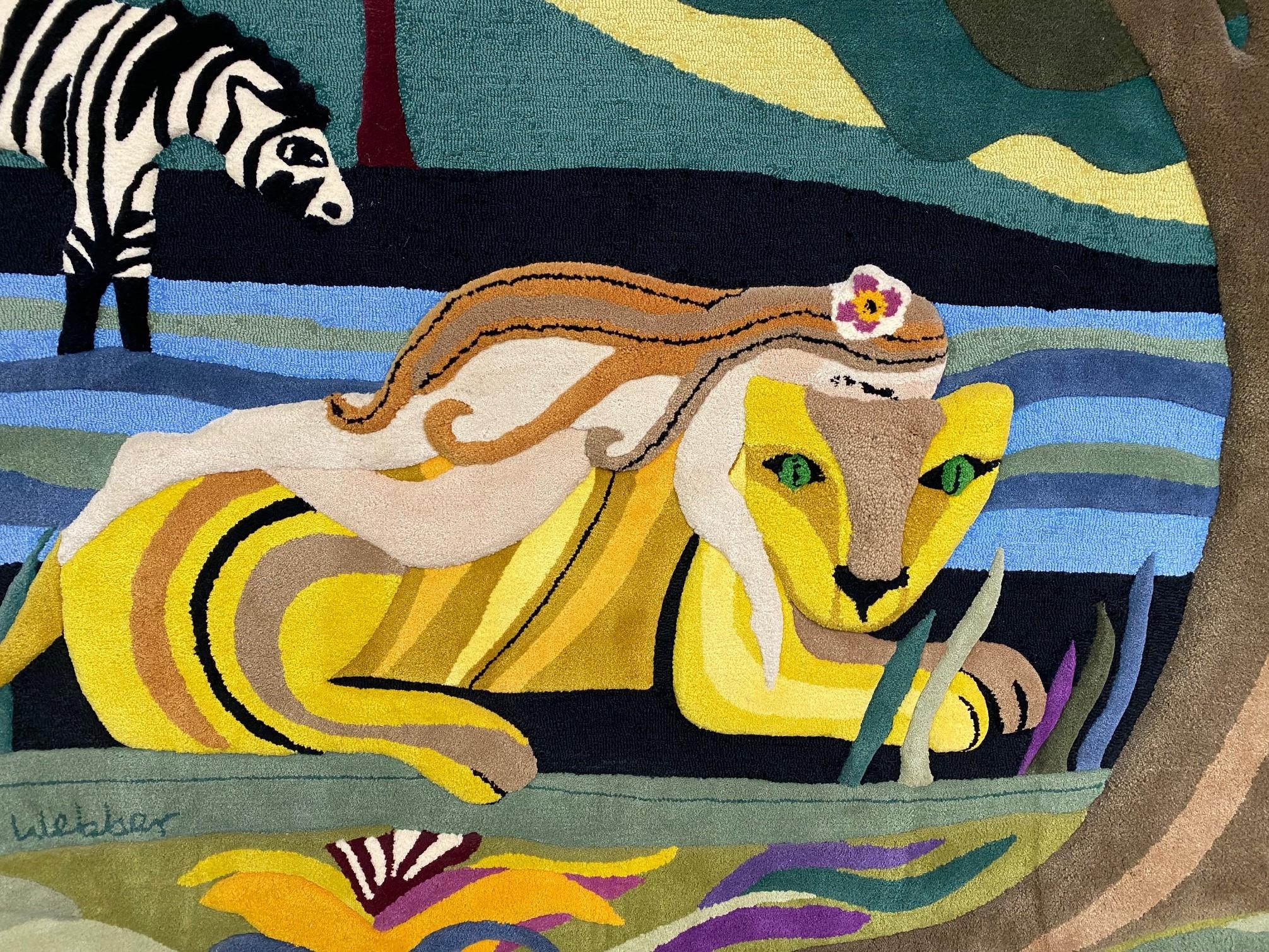 Modern Helen Webber Signed Monumental Large Custom Framed Jungle Scene Woven Tapestry For Sale