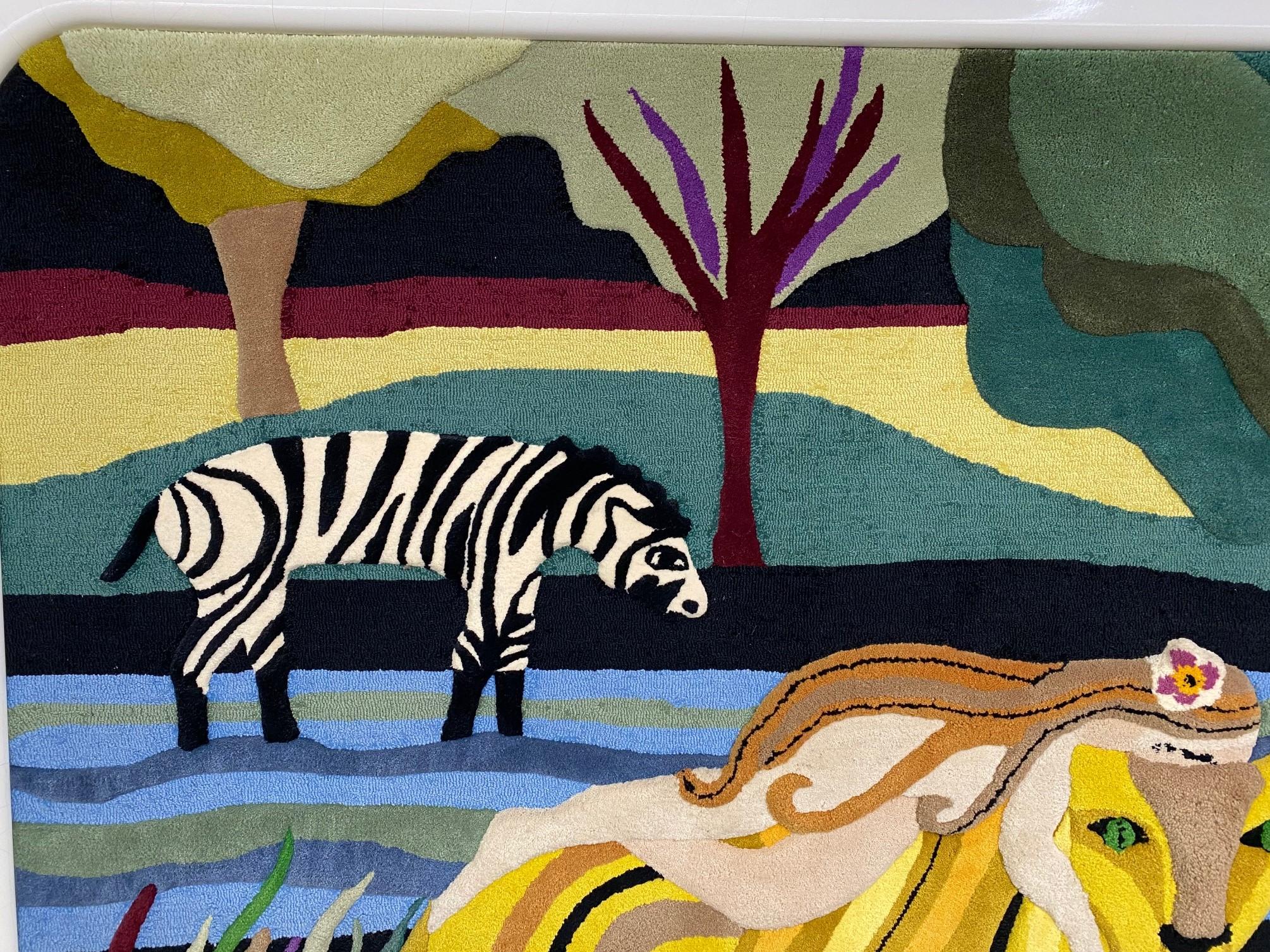 American Helen Webber Signed Monumental Large Custom Framed Jungle Scene Woven Tapestry For Sale