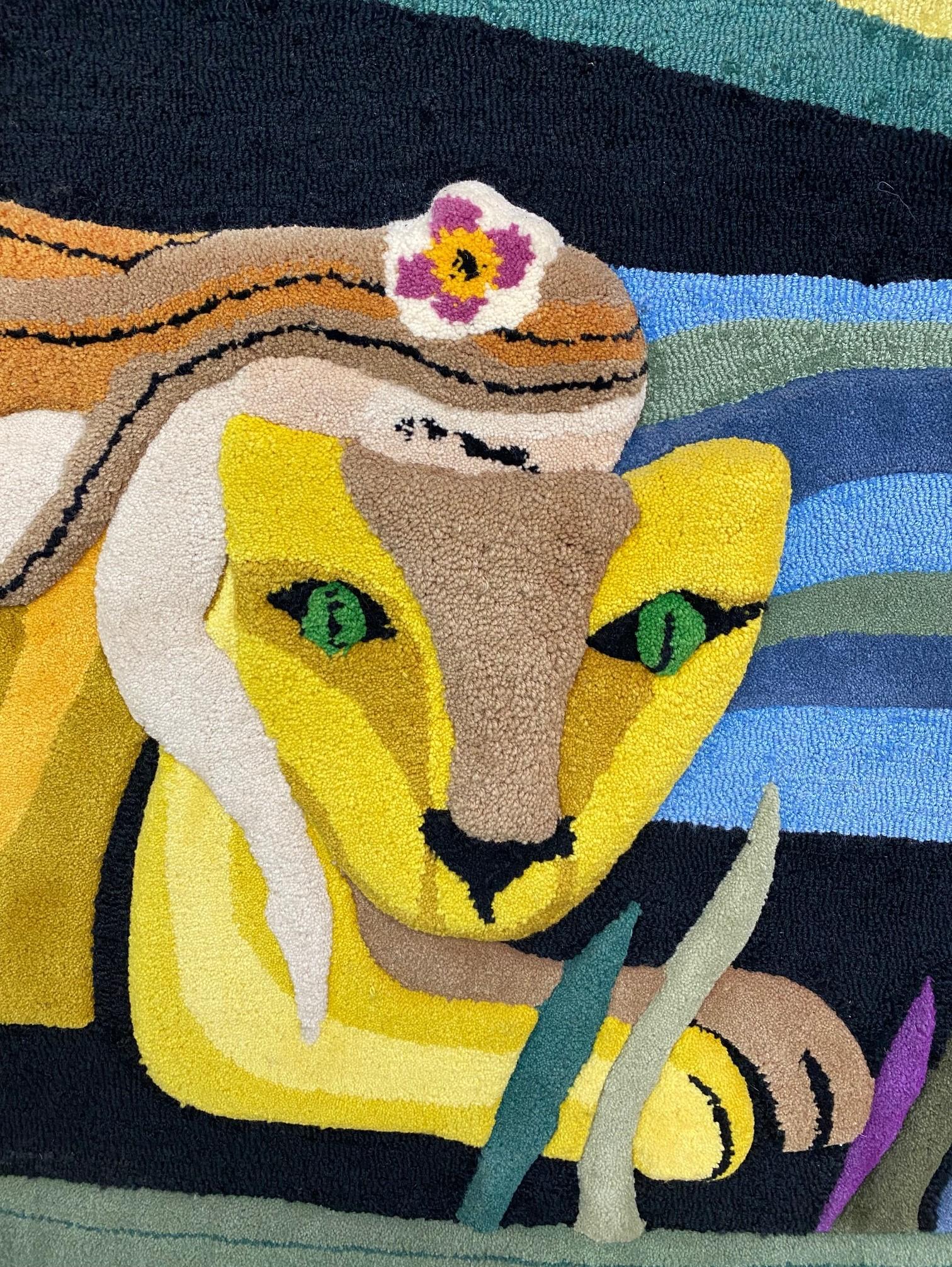 Late 20th Century Helen Webber Signed Monumental Large Custom Framed Jungle Scene Woven Tapestry For Sale