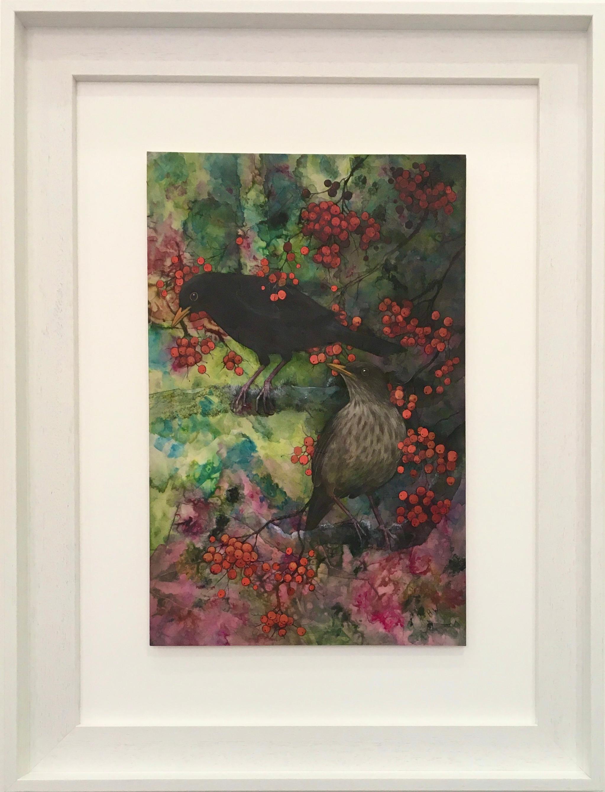 Pair of blackbirds - Realistic Painting by Helen Welsh For Sale 1