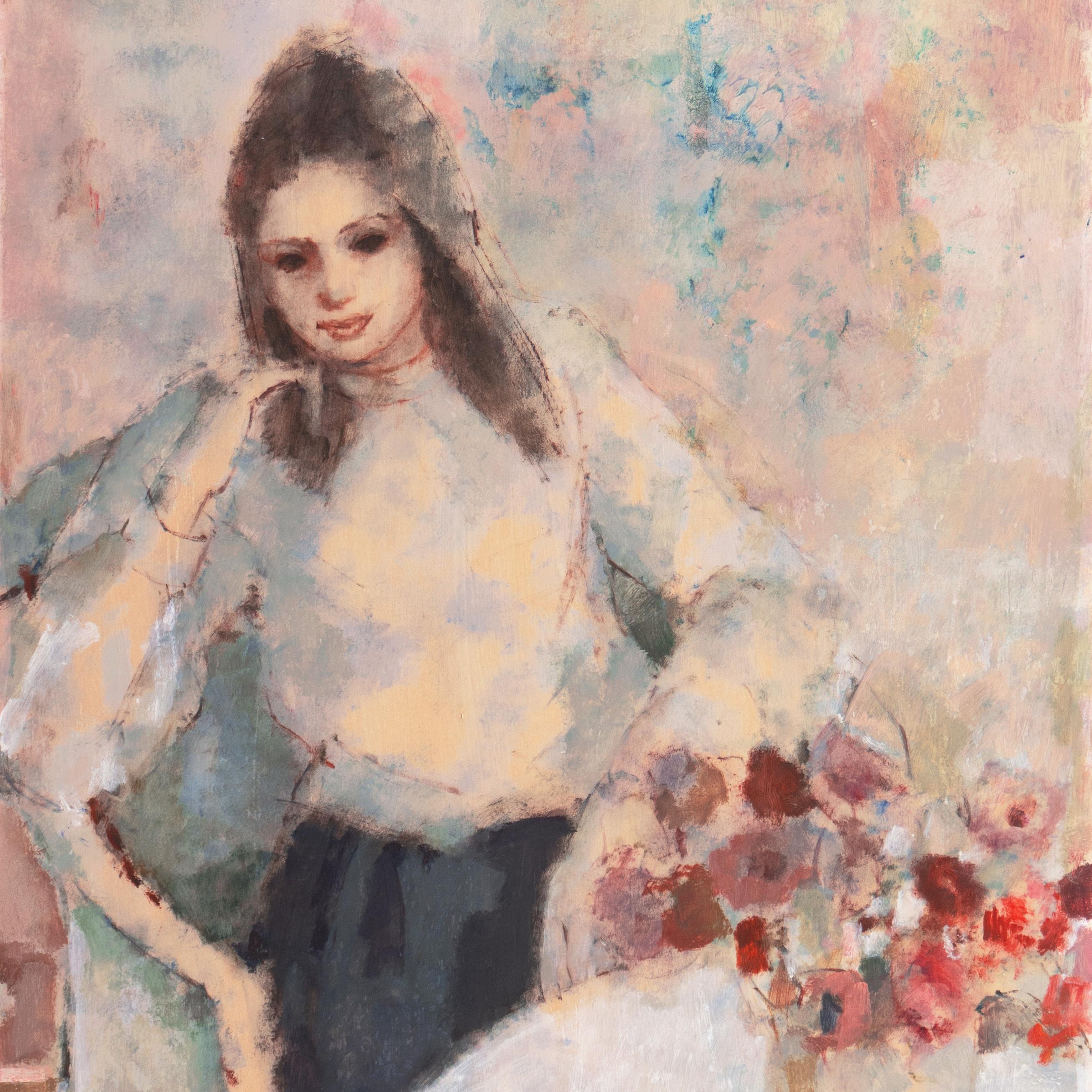 'Young Woman Seated', Art Students League, New York, Otis Art Inst., Los Angeles - Beige Still-Life Painting by Helen Winslow